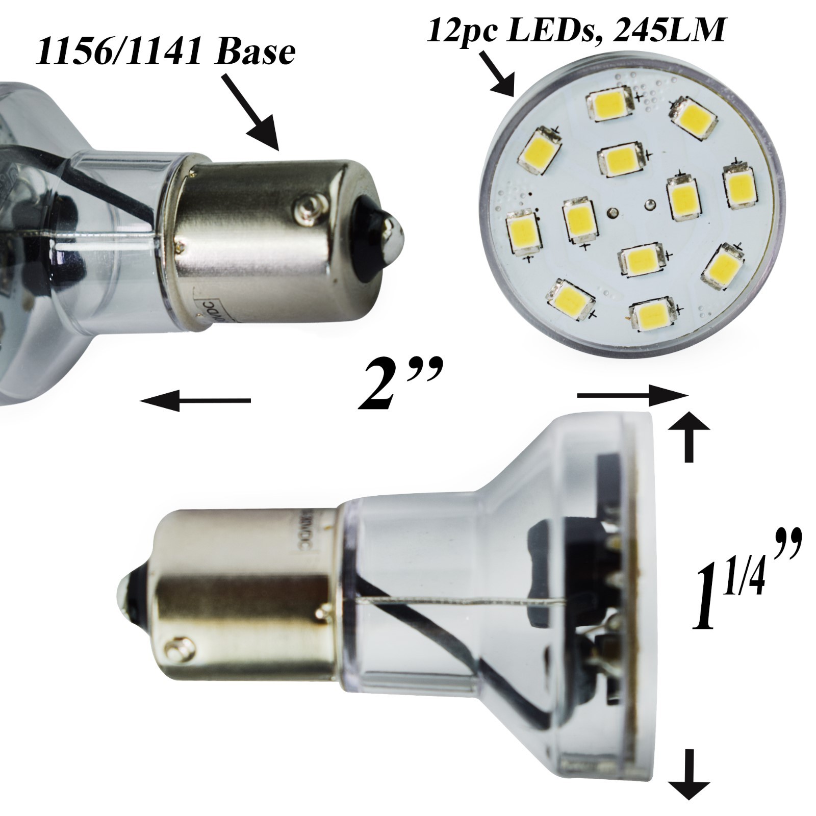 4 Pack LeisureLED Light 1156 1139 1141 1383 LED Bulb 2 Watt 275 Lumen CW Long
