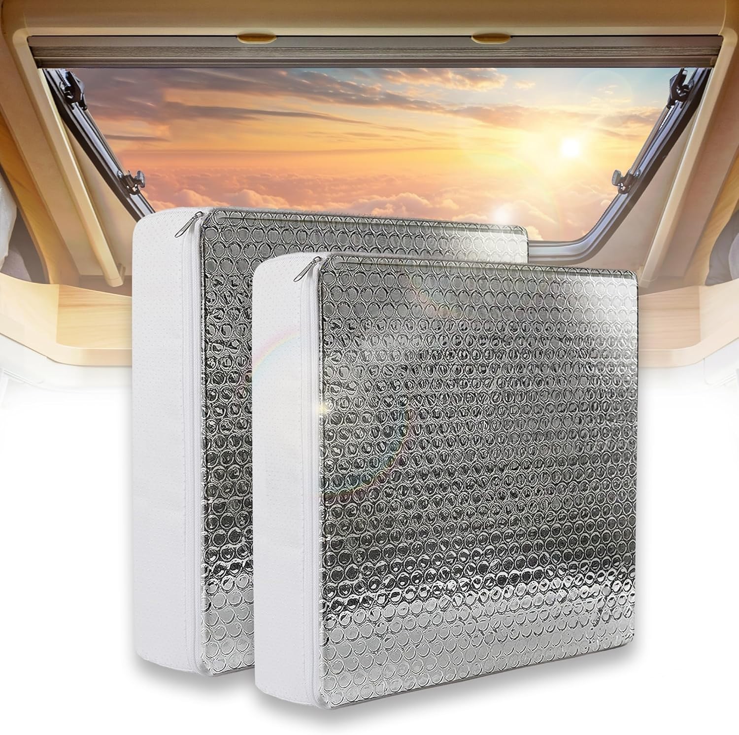 2x Aislante Ventana Techo RV 14x14x3 Universal, Reflectante, Reduce Calor y Ruid