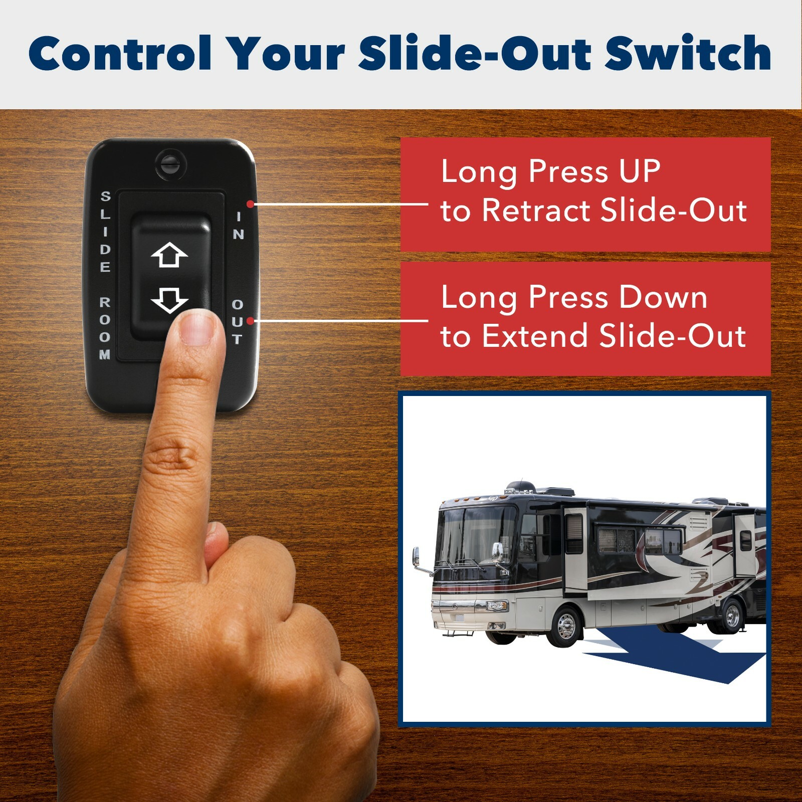 RV Slide Out Switch Black 20 Amp Continuous 40 amp Peak Leisure Coachworks