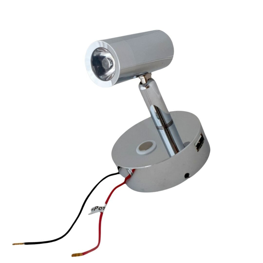 LED Reading Light 12V 24V Chrome Spotlight Touch Switch USB Caravan Boat Lamp