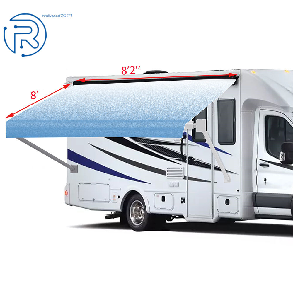RV 9-20 Feet Awning Replacement Fabric Camper Weatherproof Vinyl Blue+Gray Fade