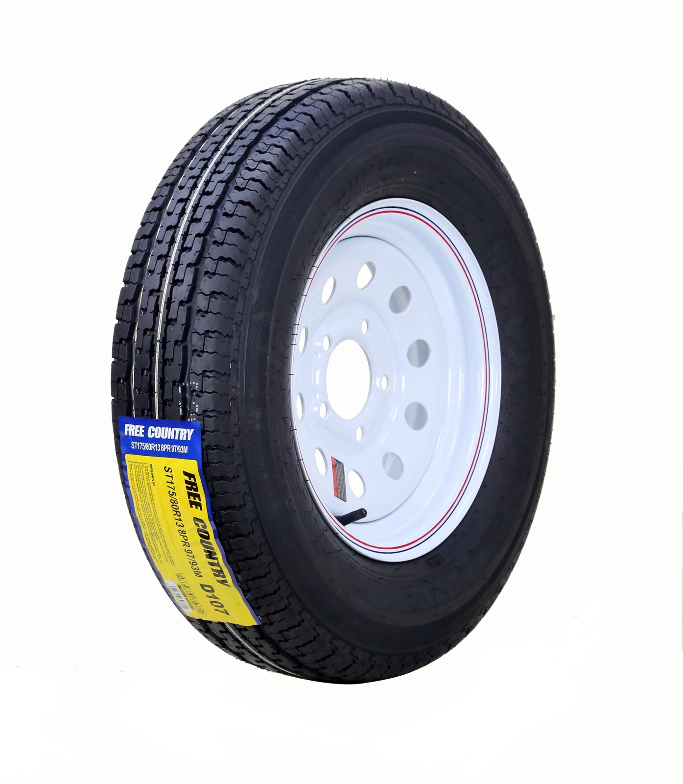 Free Country Trailer Tire Rim ST175/80R13 8-Ply D 97M 5 Lug x 4.5″ White Mod