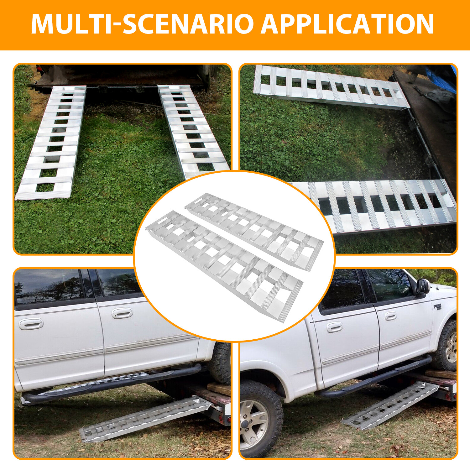 Pair For 60”X15″ Aluminum Ramps 6800 LBS Truck Car Auto Trailer Ramps Hook End