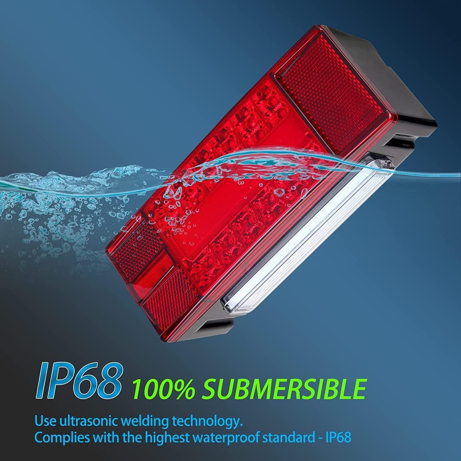Boat Trailer Lights Low Profile Rectangular LED Kit Red Sealed IP68 Waterproof