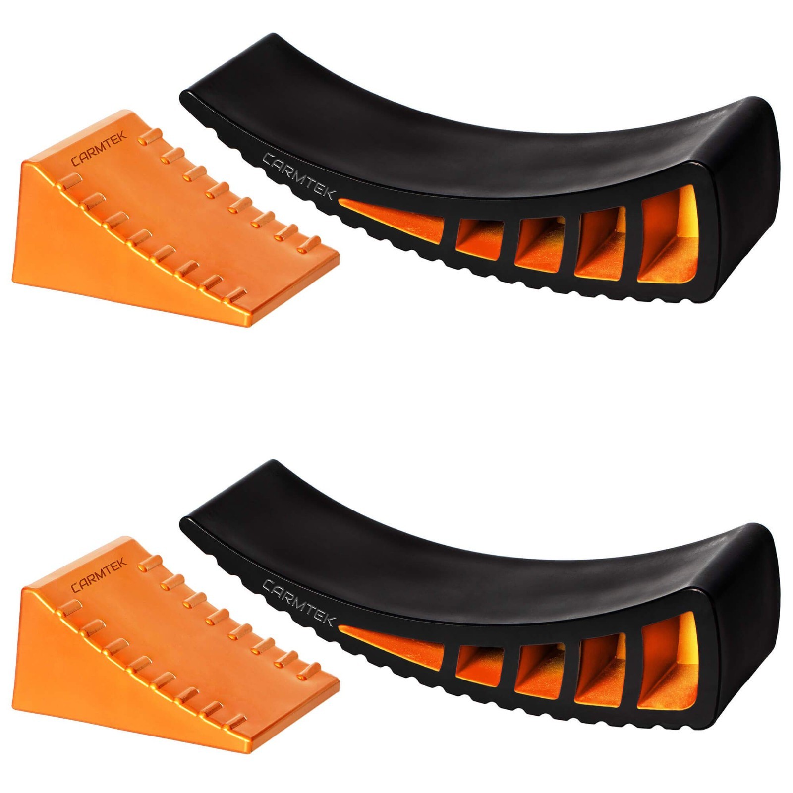Camper Leveling Kit 2-Pack | Curved RV Levelers & Wheel Chocks for Dual Axles |