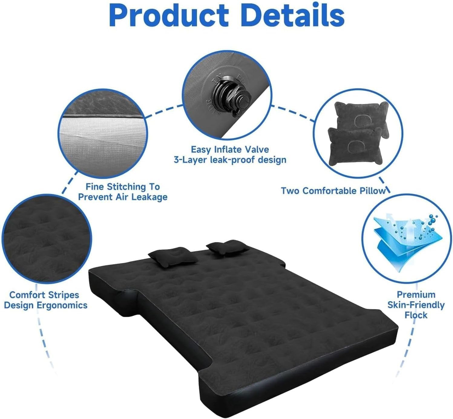 Umbrauto Air Mattress for 5.5-5.8 ft Full-Size 5.5-5.8ft(Full Size), Black