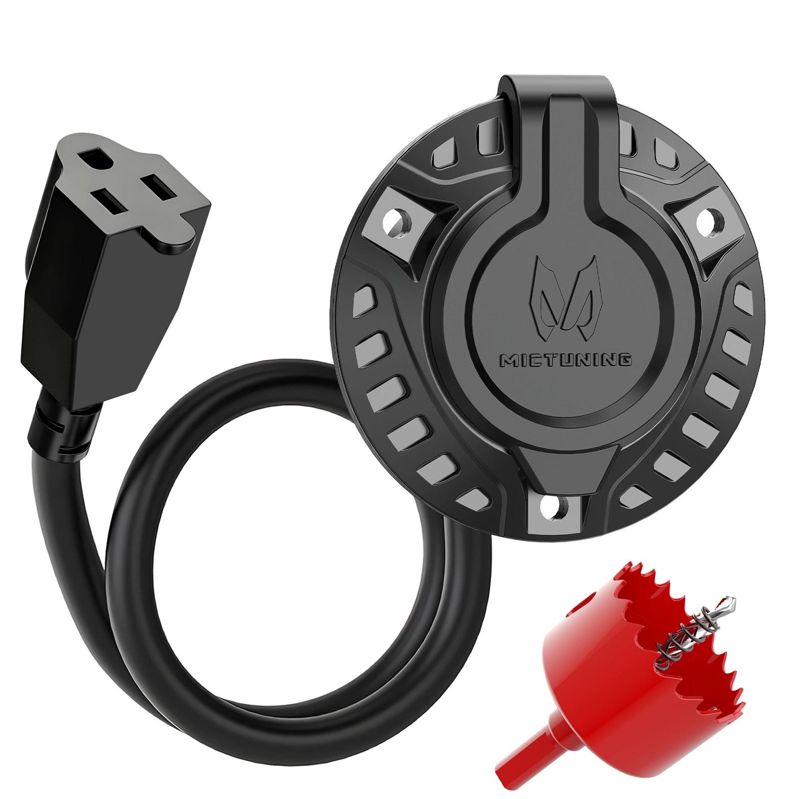 15A 125V AC Port Plug RV Shore Power Inlet Socket with Integrated Extension Cord
