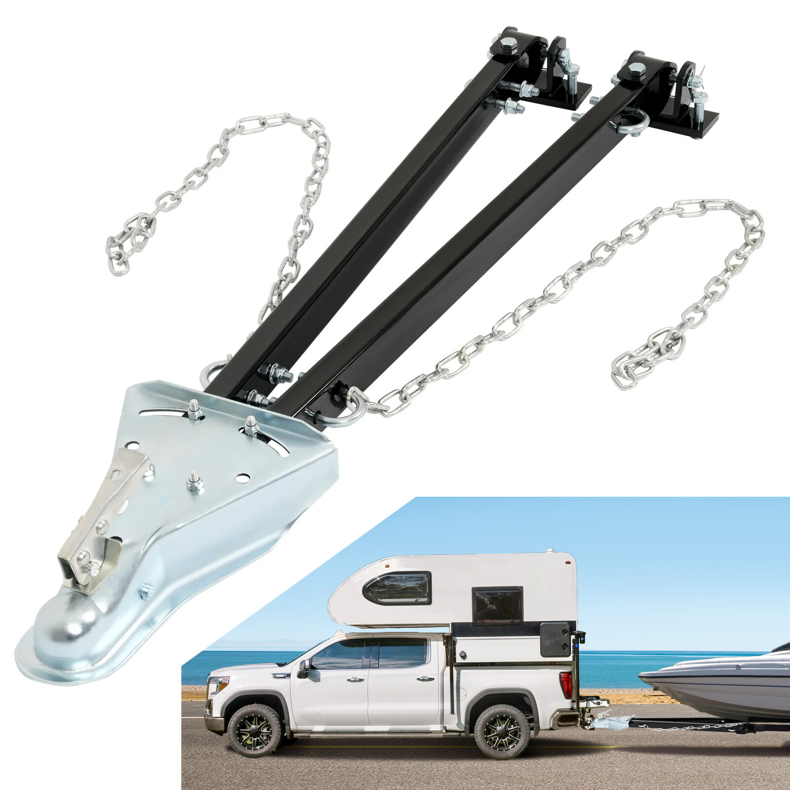 For RV Camper Trailer Truck Tow Bars 5000lbs Adjustable w/ Chain 24″ to 41″ Wide