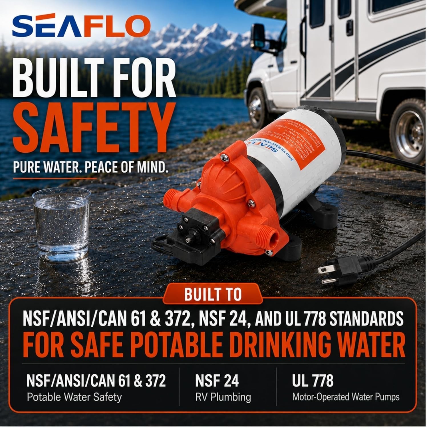 SEAFLO 33 Series Water 110V AC Pressure Pump – 115V AC, 45 PSI, Black, White