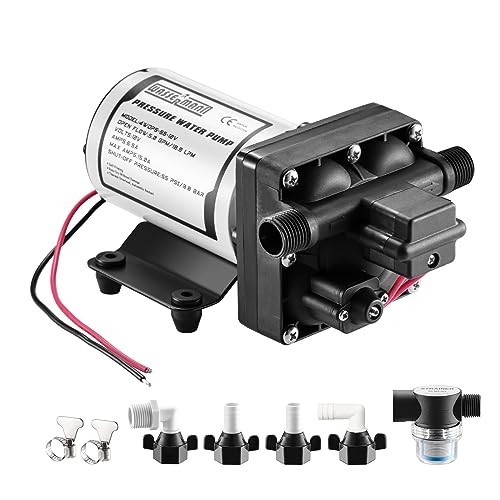 WASSERMANN RV Water Pump 12V DC, Self Priming Diaphragm 5.0 GPM 55 Plastic