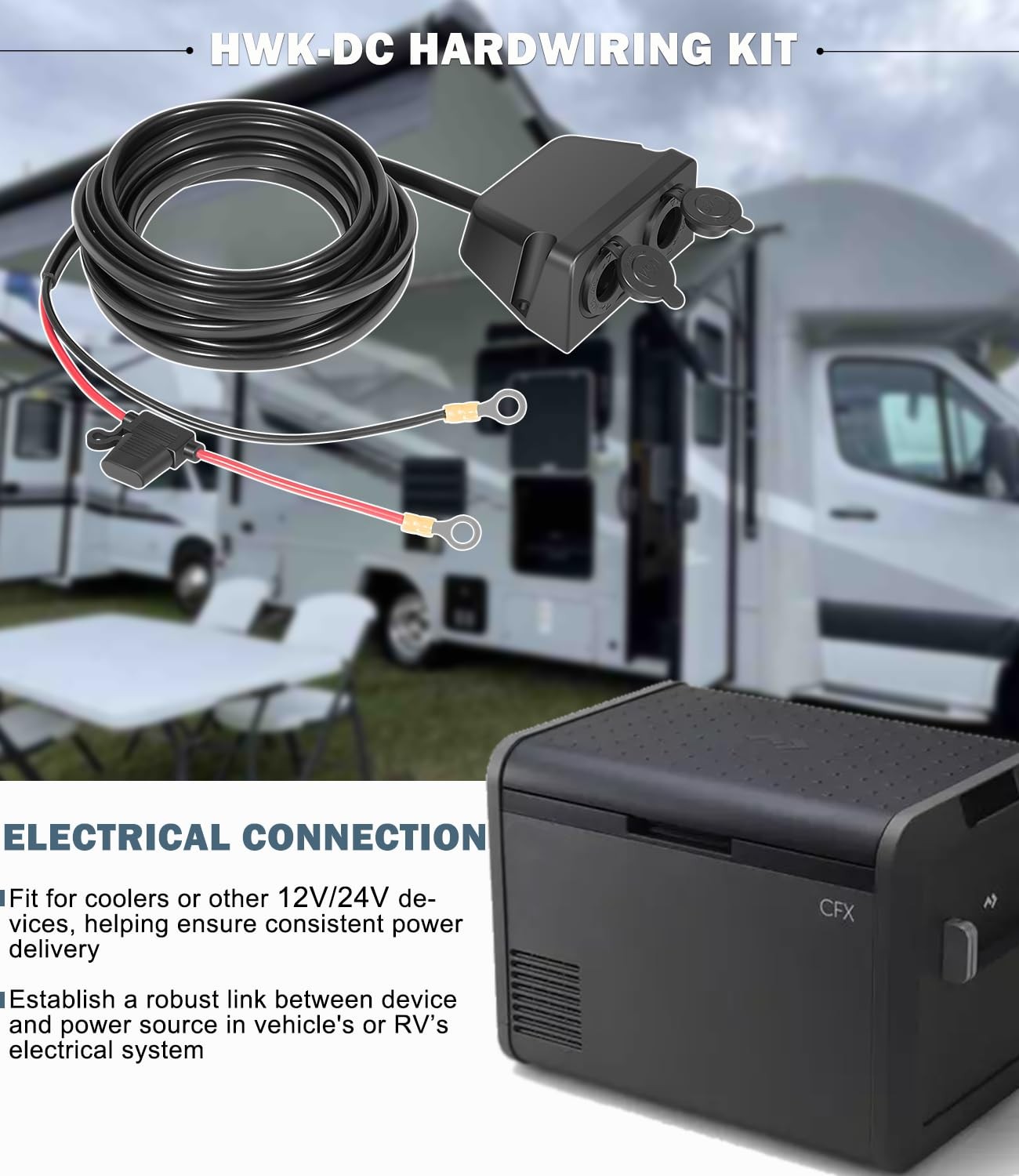 Replacement for Dometic HWK-DC Hardwiring Kit 10AWG Wiring, 20FT, 12V/24V