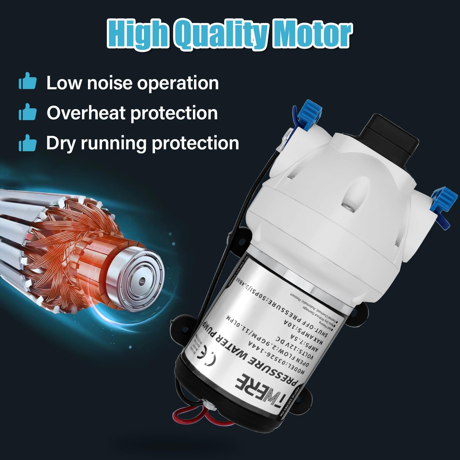 [Upgraded Version] R3526144D RV Water Pump,3 GPM 12V DC 50 PSI Triplex White