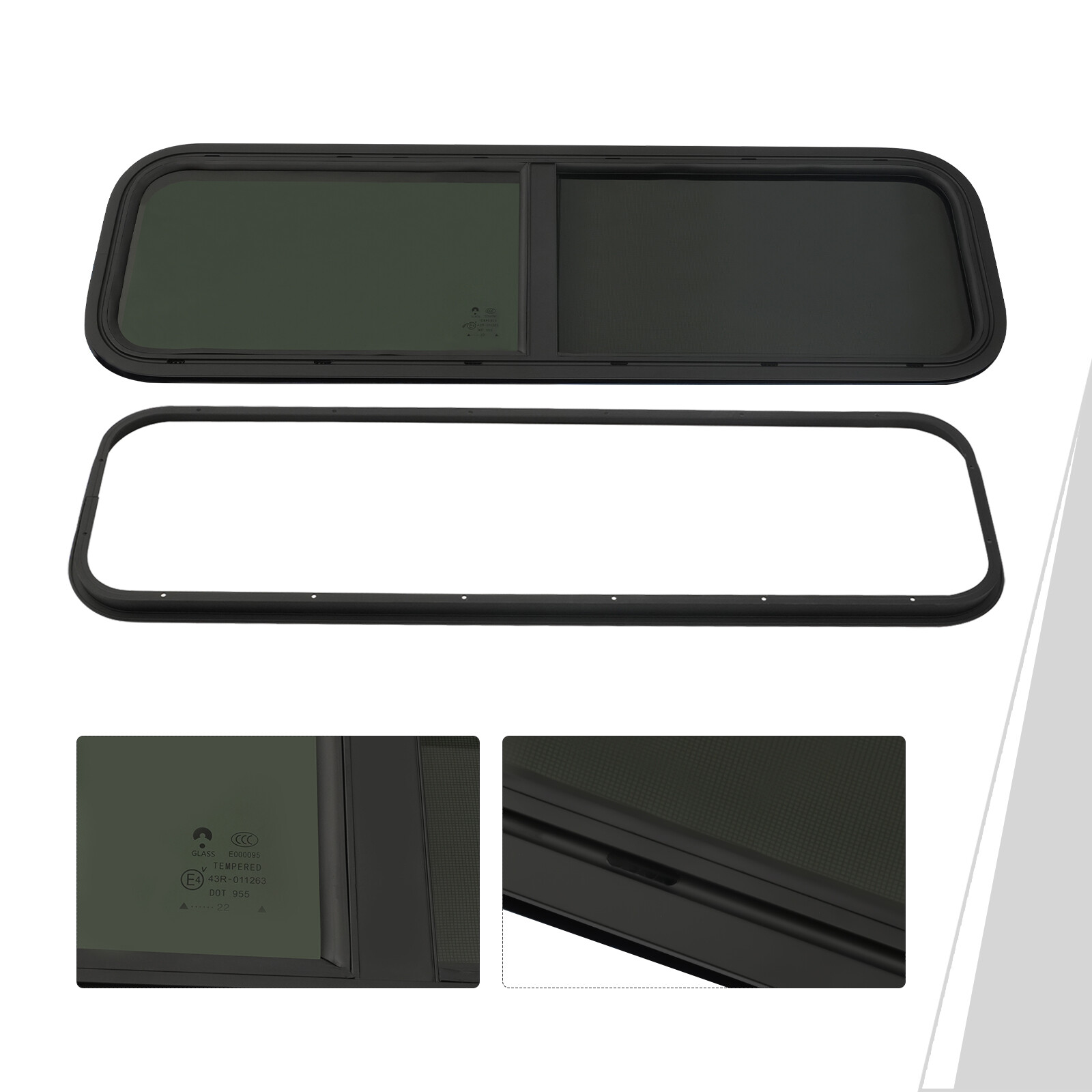 RV Teardrop Window 42 X 12 Horizontal Sliding Replacement Glass With Trim