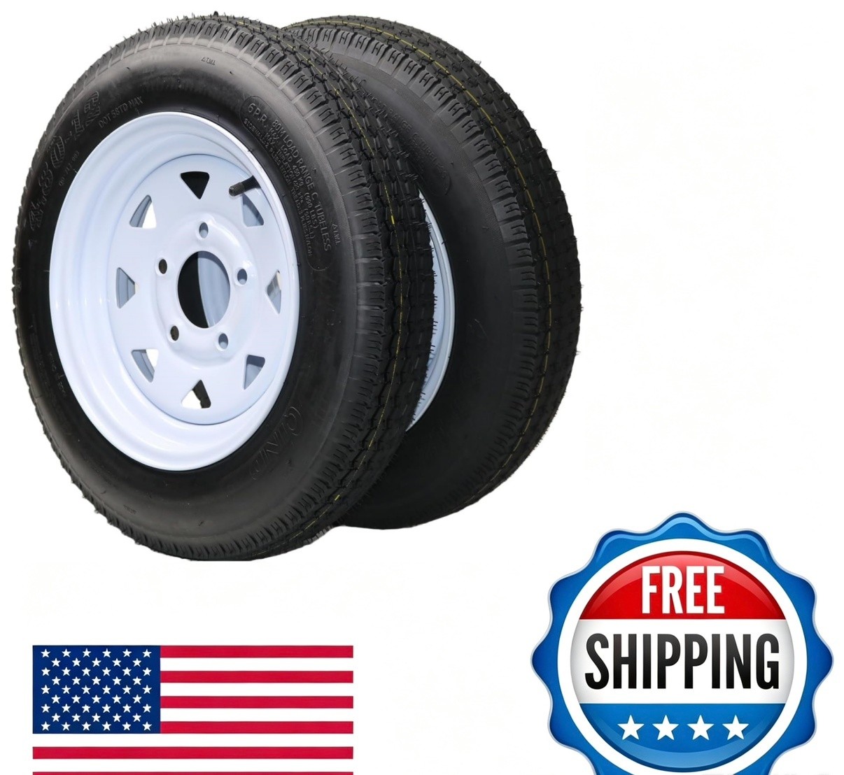 2 Pack 4.80-8 4.80×8 480-8 Trailer Tires with 8 inch Rims, 5 Lug on 4.5 inch, Ce