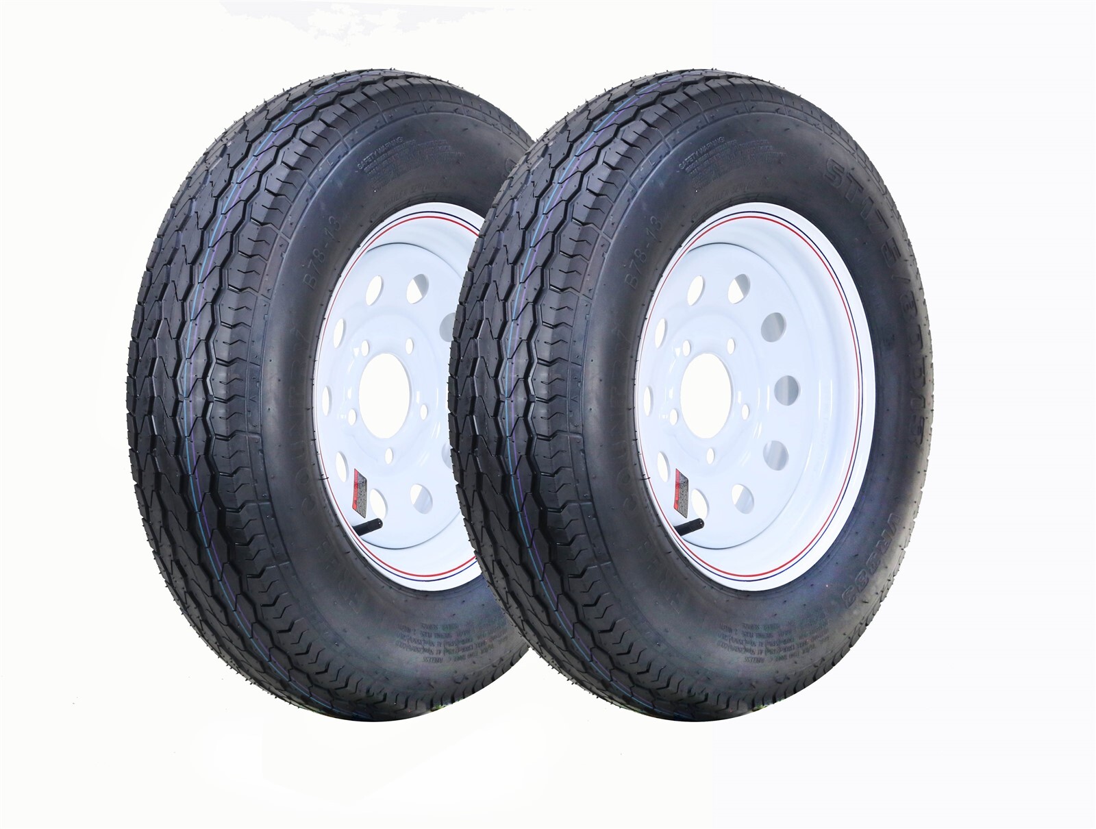 2 FC Trailer Tire Assembly ST175/80D13 8-Ply White Mod Rim 5 Lug on 4.5″