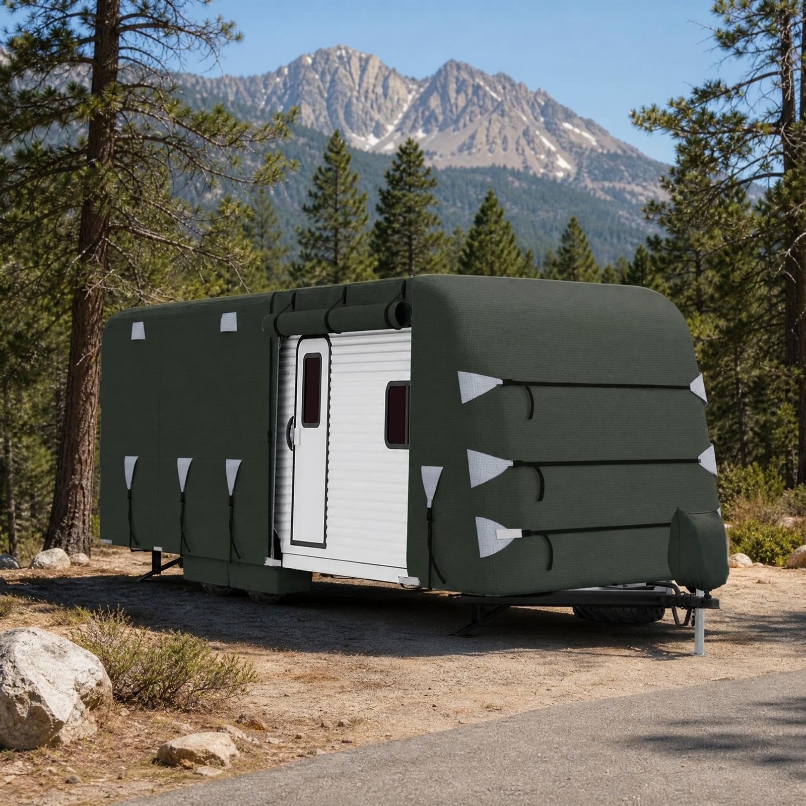 Waterproof Travel Trailer Camper RV Storage Cover Fits 18ft-33ft with Windproof