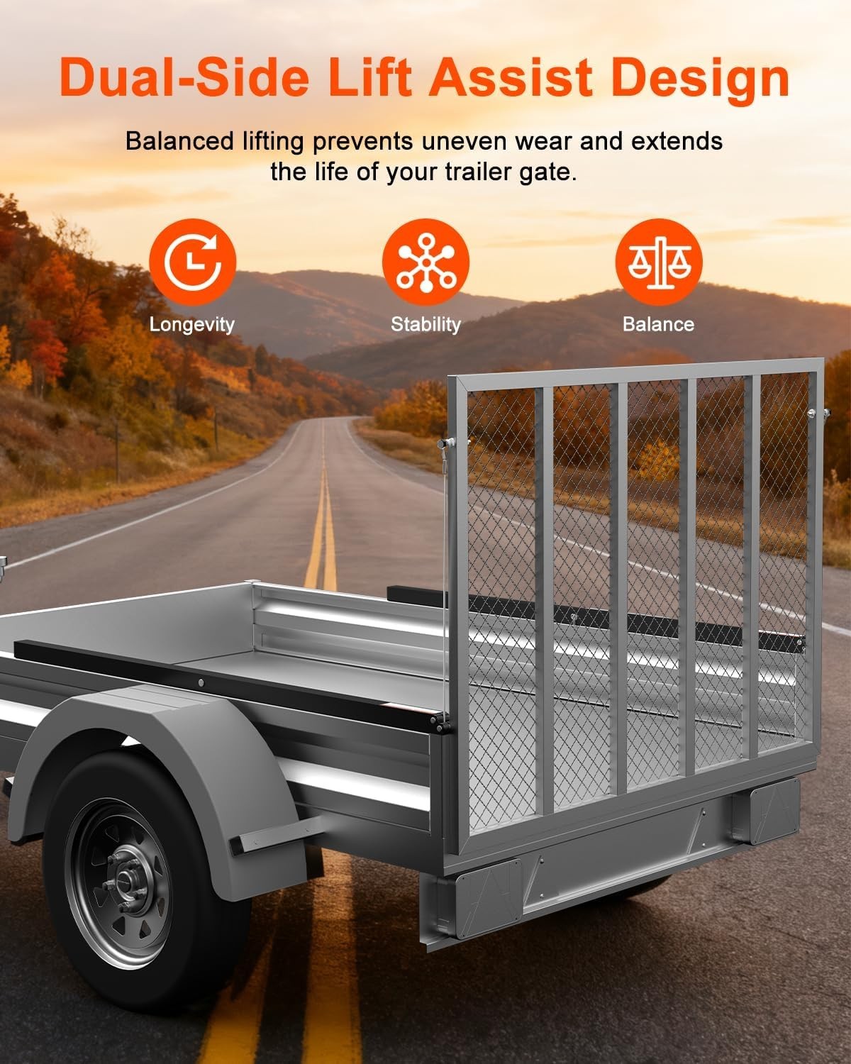 Heavy Duty Trailer Tailgate Ramp Lift Assist, 2 Sides, 300lb Steel
