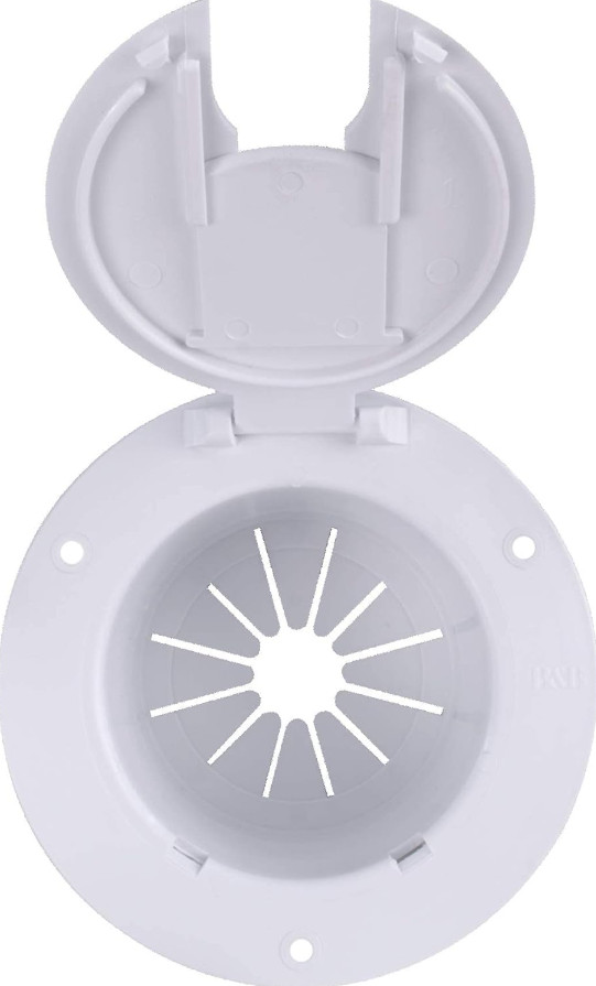 RV Power Cord Hatch Cover White 30/50 Amp UV Resistant ABS Snap Lock USA