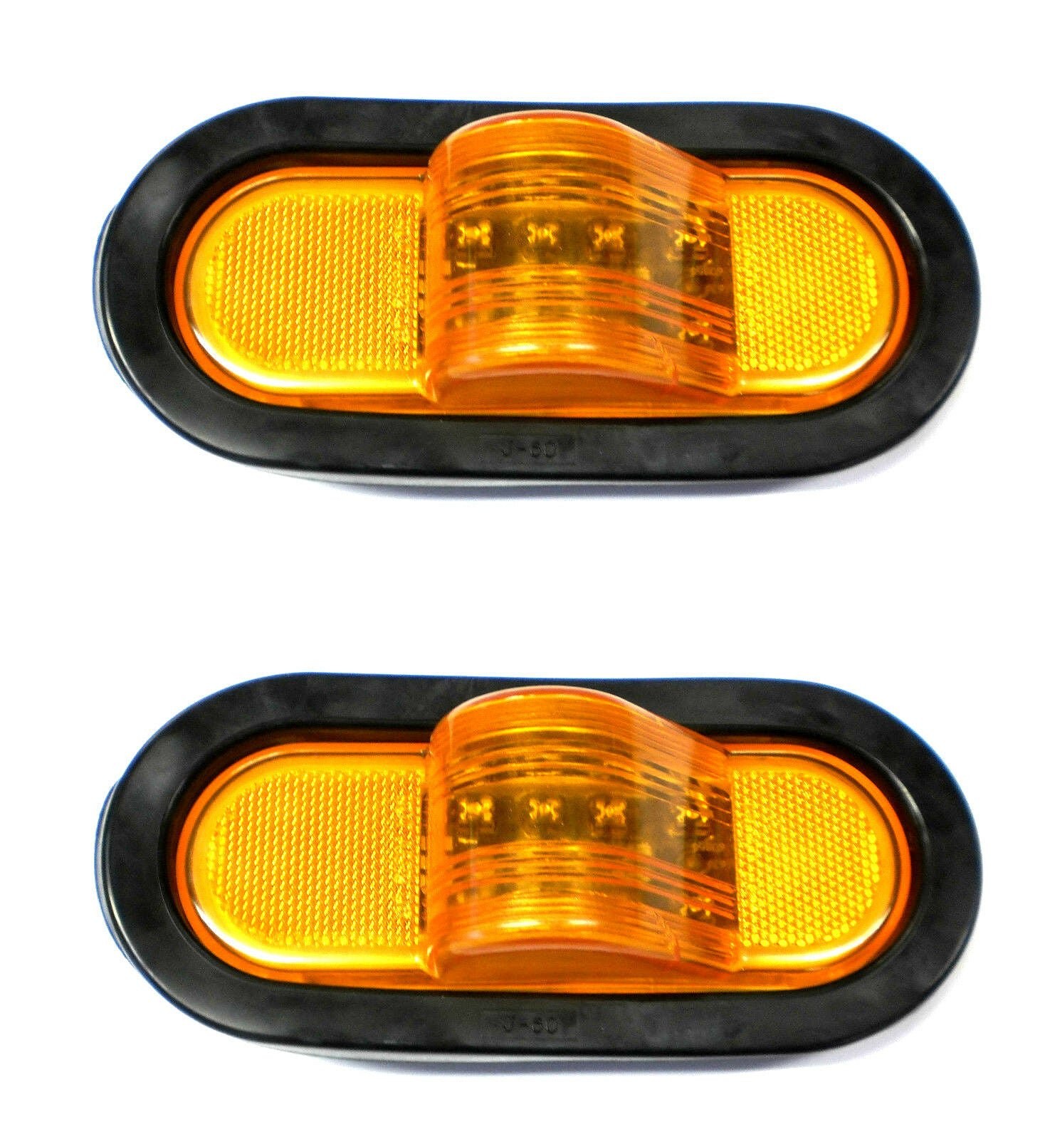 TWO – 6″ Amber LED Mid Ship Lights Multi Function Park Turn Trailer Truck Semi
