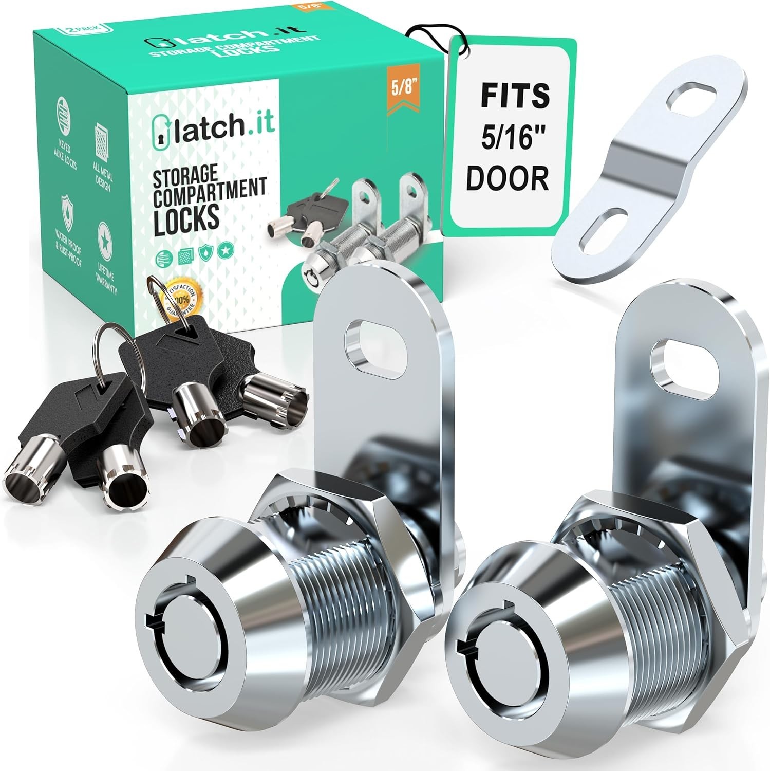 Strong Waterproof Cam Lock for RVs & Drawers – 5/16″ Fit with 4 Tubular Keys