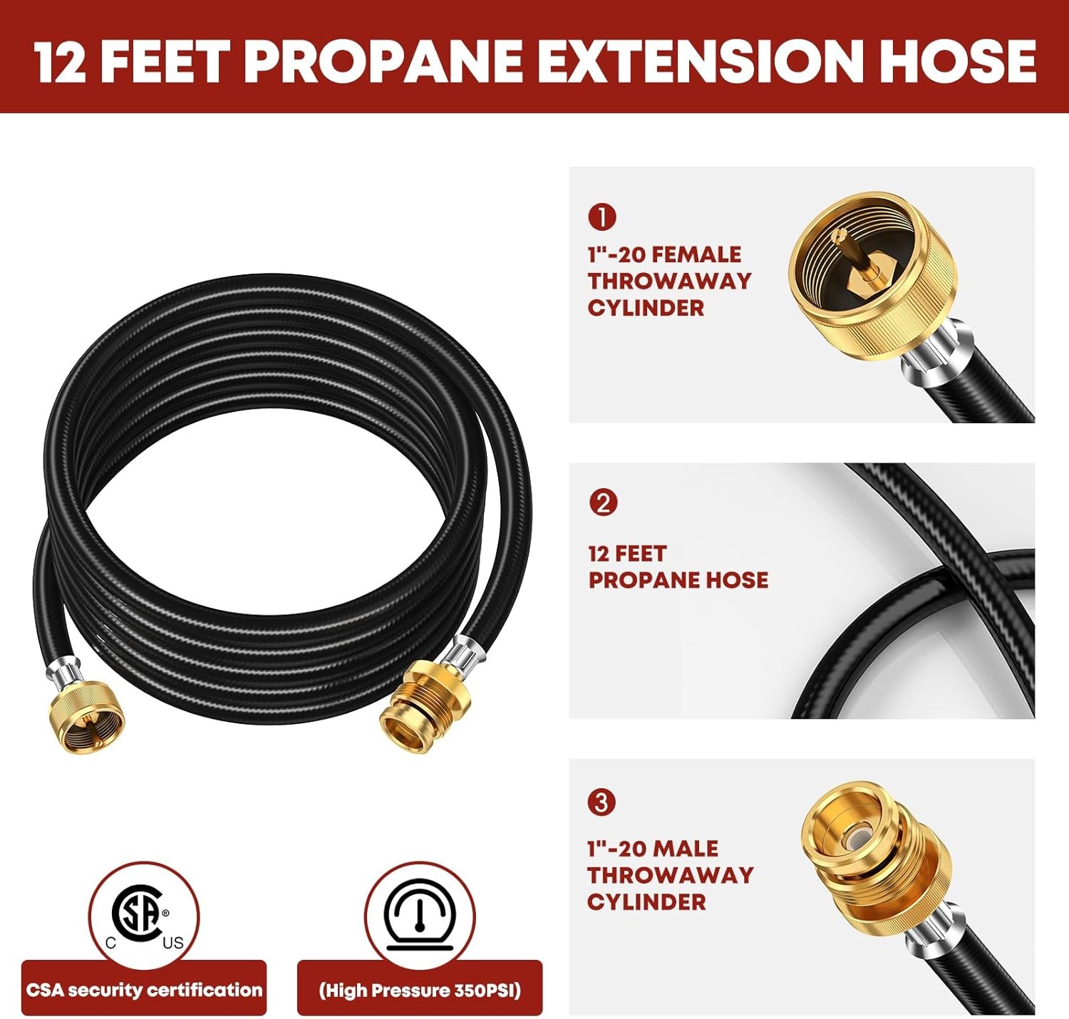Extend a Stay Rv Propane Kit, 5FT & 12FT Hoses and Silver; Black