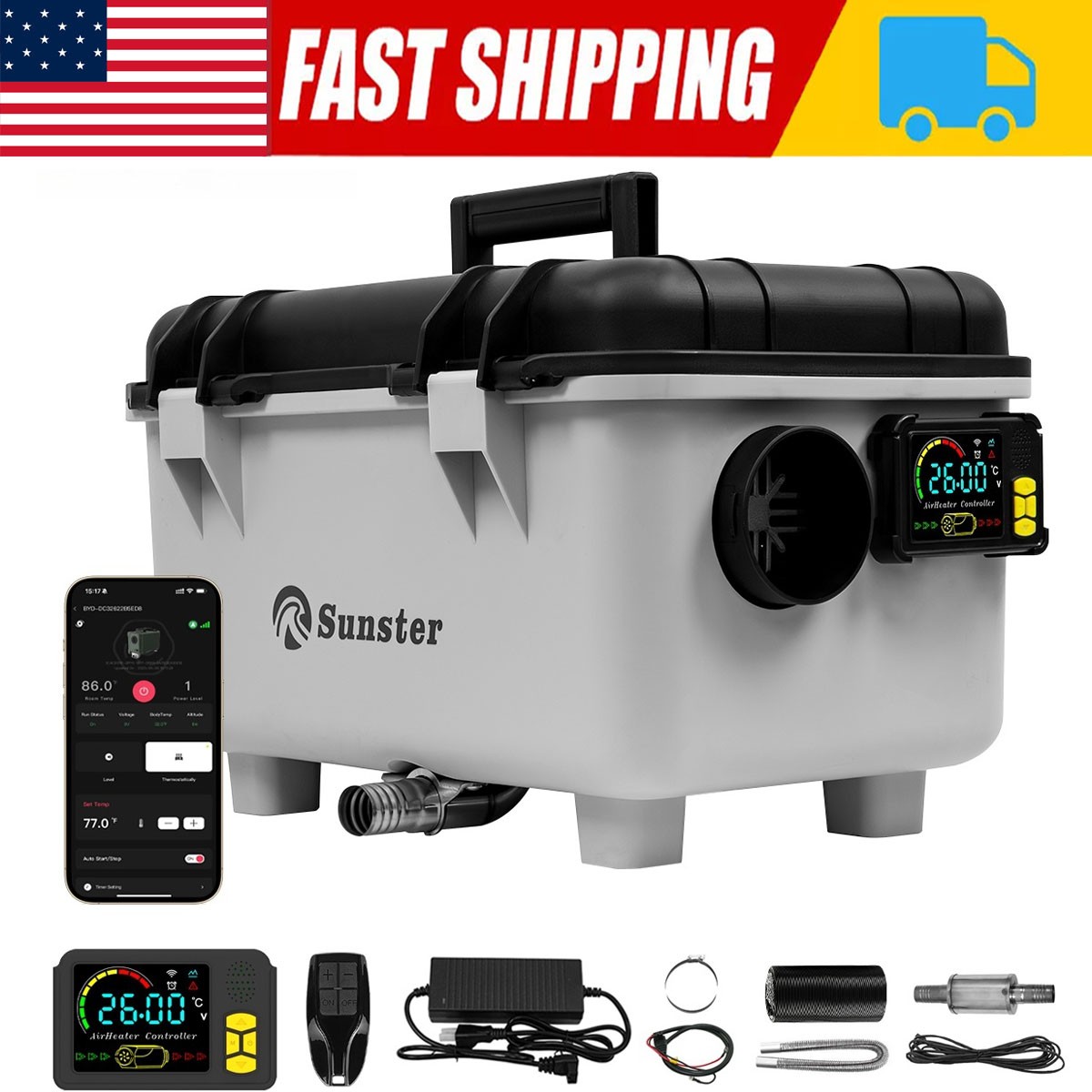 Sunster Diesel Heater 8KW 12V 24V & 110V Ventilation Bluetooth Parking Heater RV