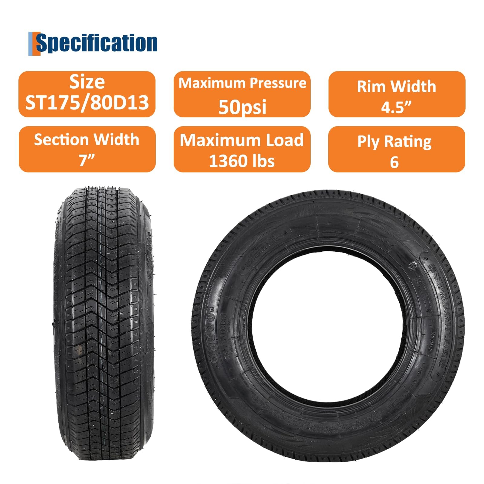 Set 2 Premium ST175/80D13 Trailer Tires 175 80 13 Heavy Duty 6Ply Load Range C