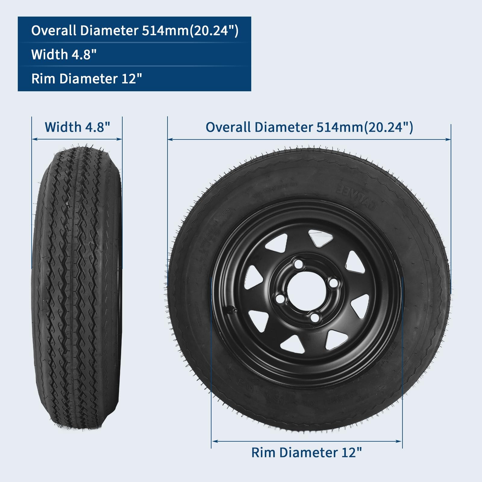 2 Pack 480-12 4.80×12 4.80-12 4.8-12 Trailer Tires with 12” Rims, 4 Lug on 4′