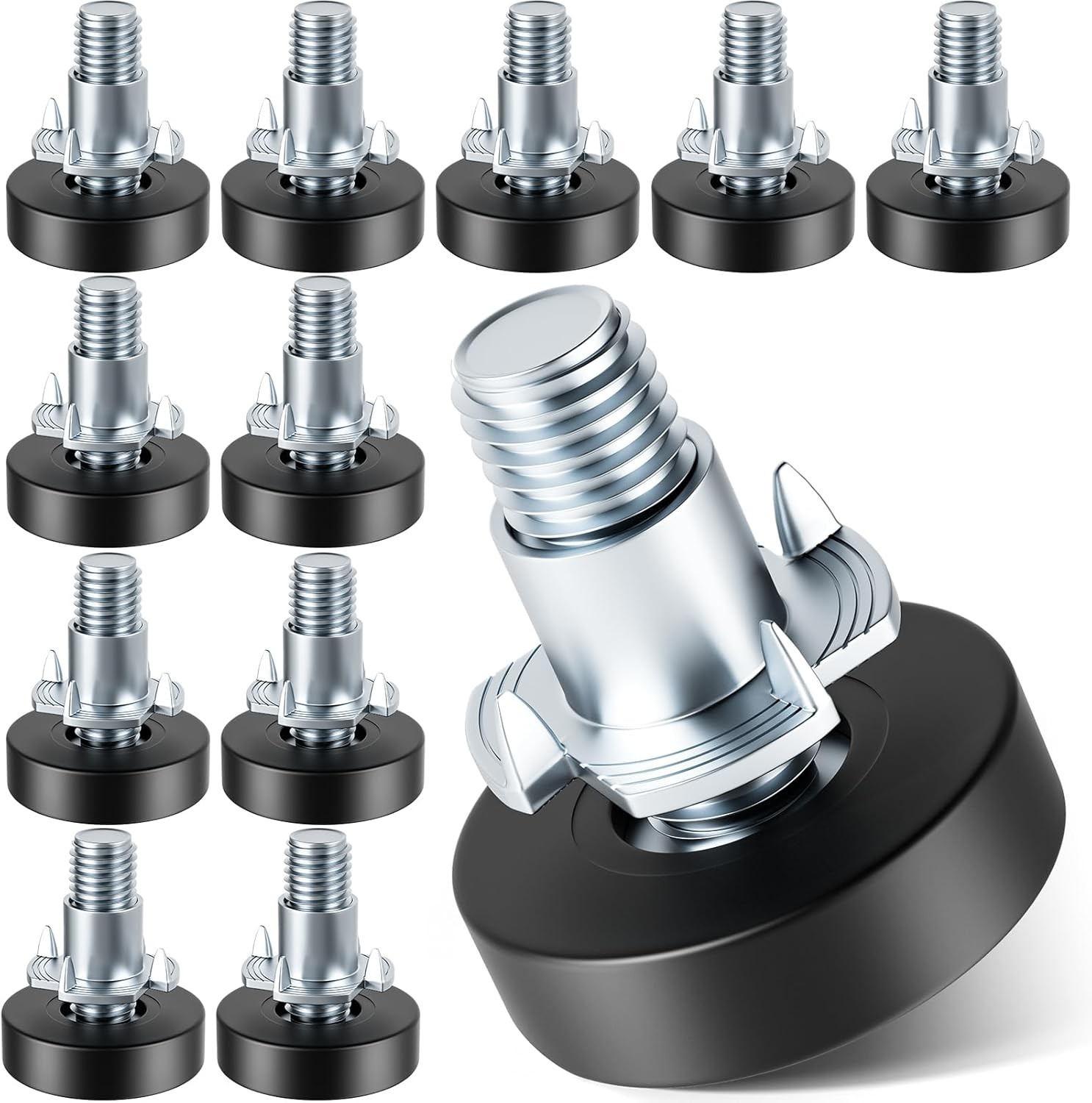MROCO Furniture Leveling Feet with T-Nuts, 12 1/4"-20 / 12 Pack, Black