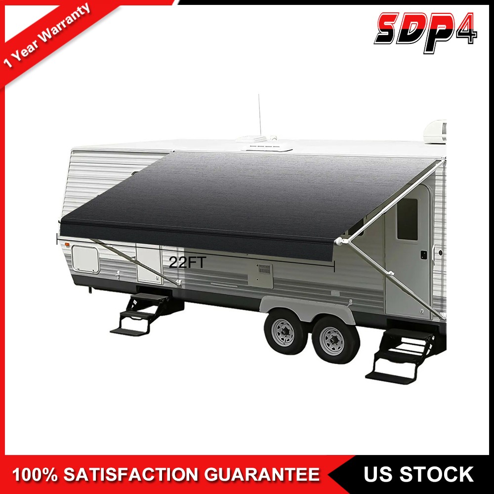 21 Feet Length 8′ Width Black RV Awning Fabric Camper Awning Replacement Shade