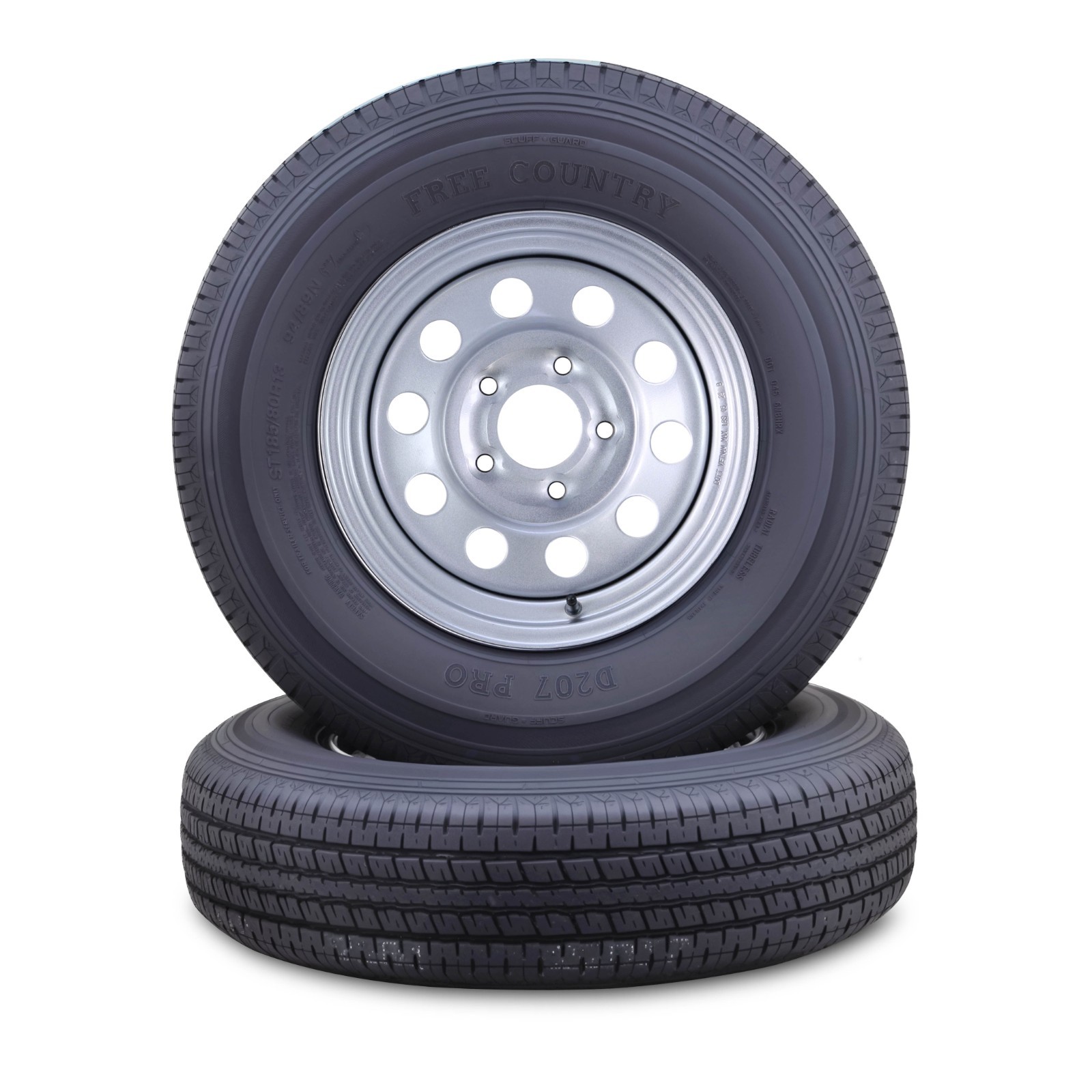 2 Free Country Trailer Tire Rim ST185/80R13 6-Ply C 94M 5 Lug x 4.5″ Silver Mod
