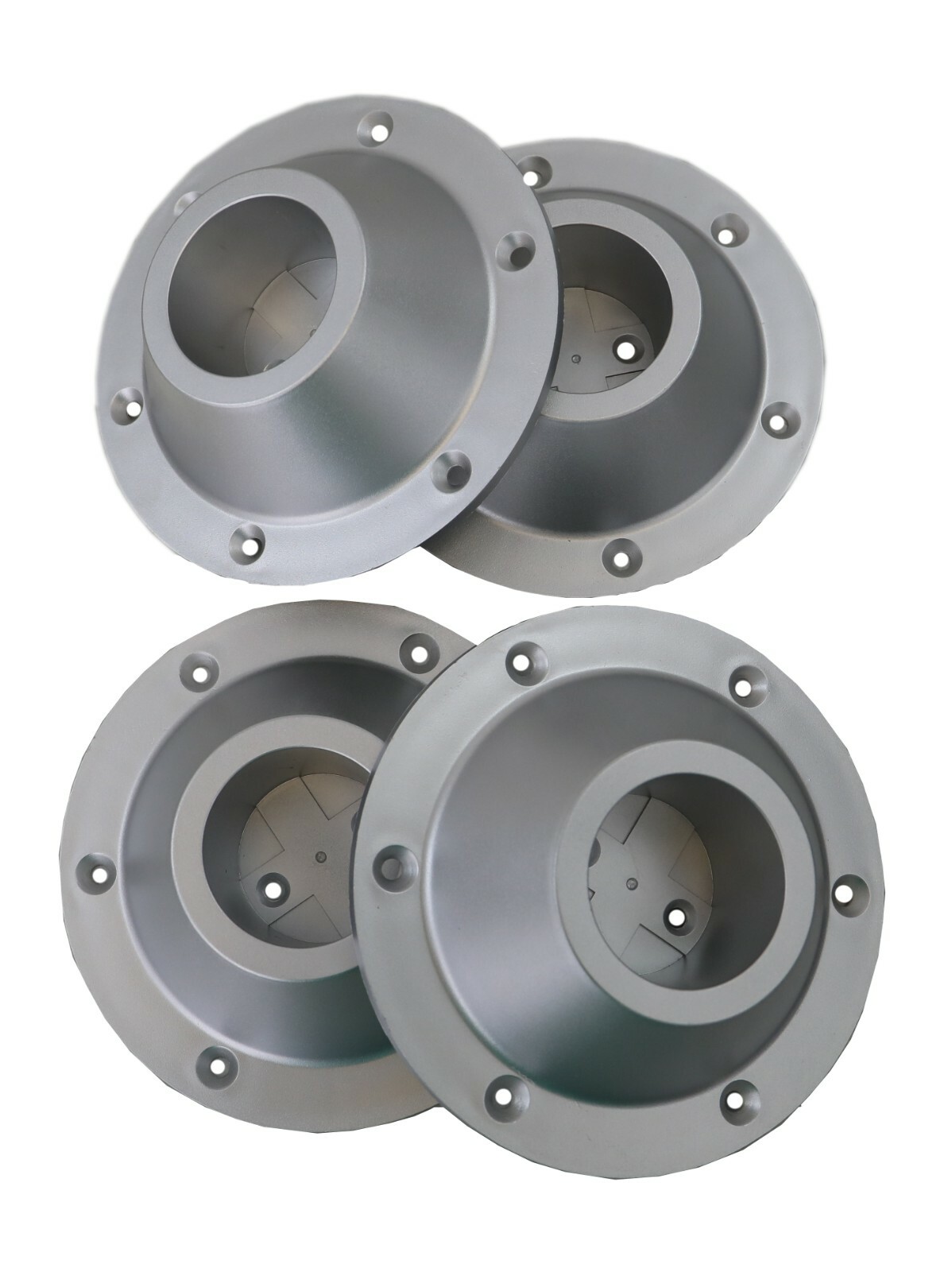 2 (Two) 27.5″ Silver Metal Table Leg & 4 Silver Plastic Surface Mount Bases