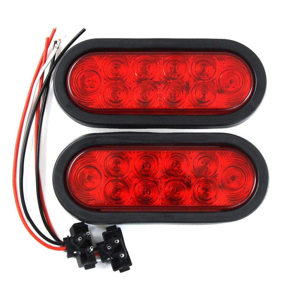 2 Red Trailer Truck LED Sealed RED 6″ Oval Stop/Turn/Tail Light Marine Waterp…