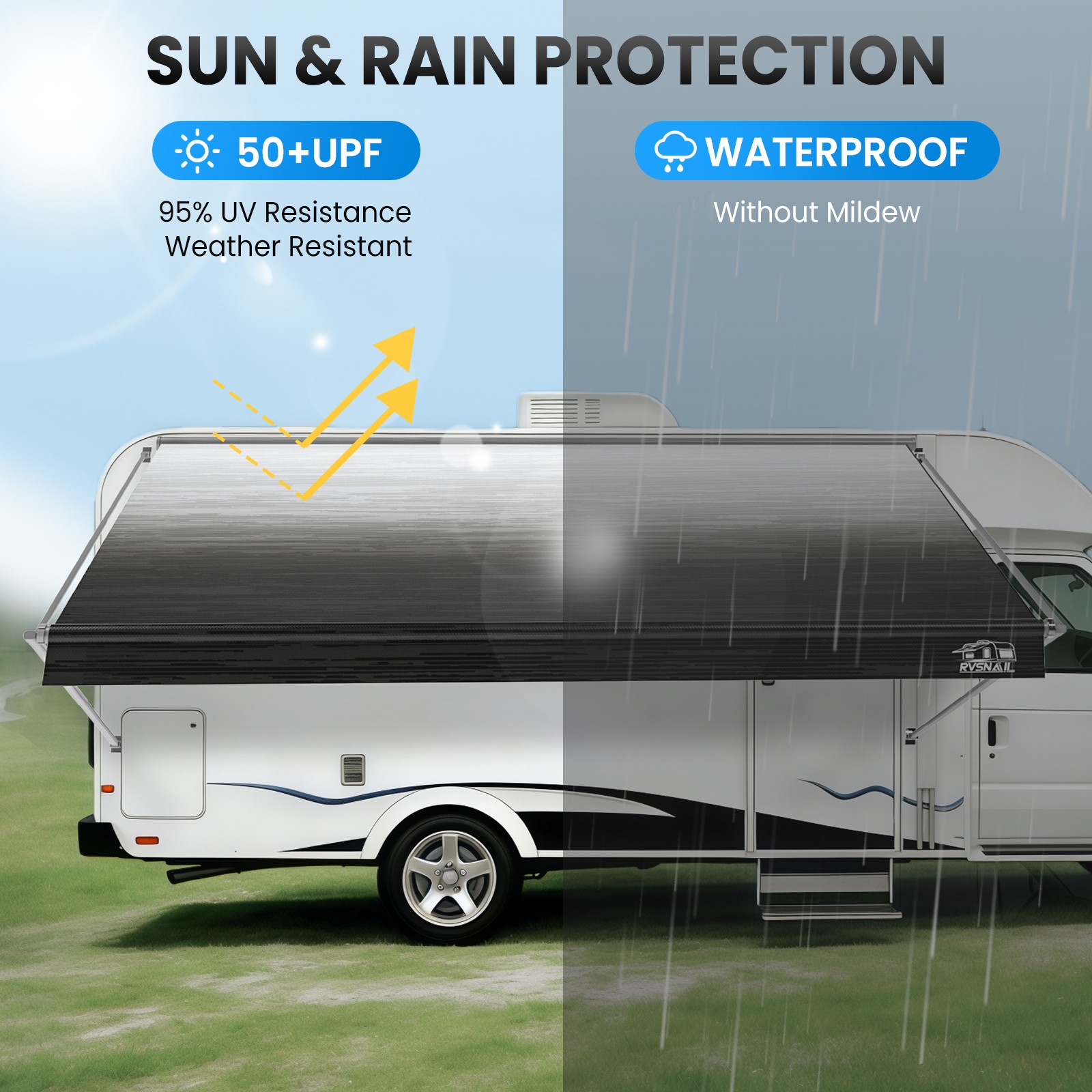 Weatherproof RV Awning Fabric 15′-16′ FT For RV Camper Trailer Replacement Vinyl