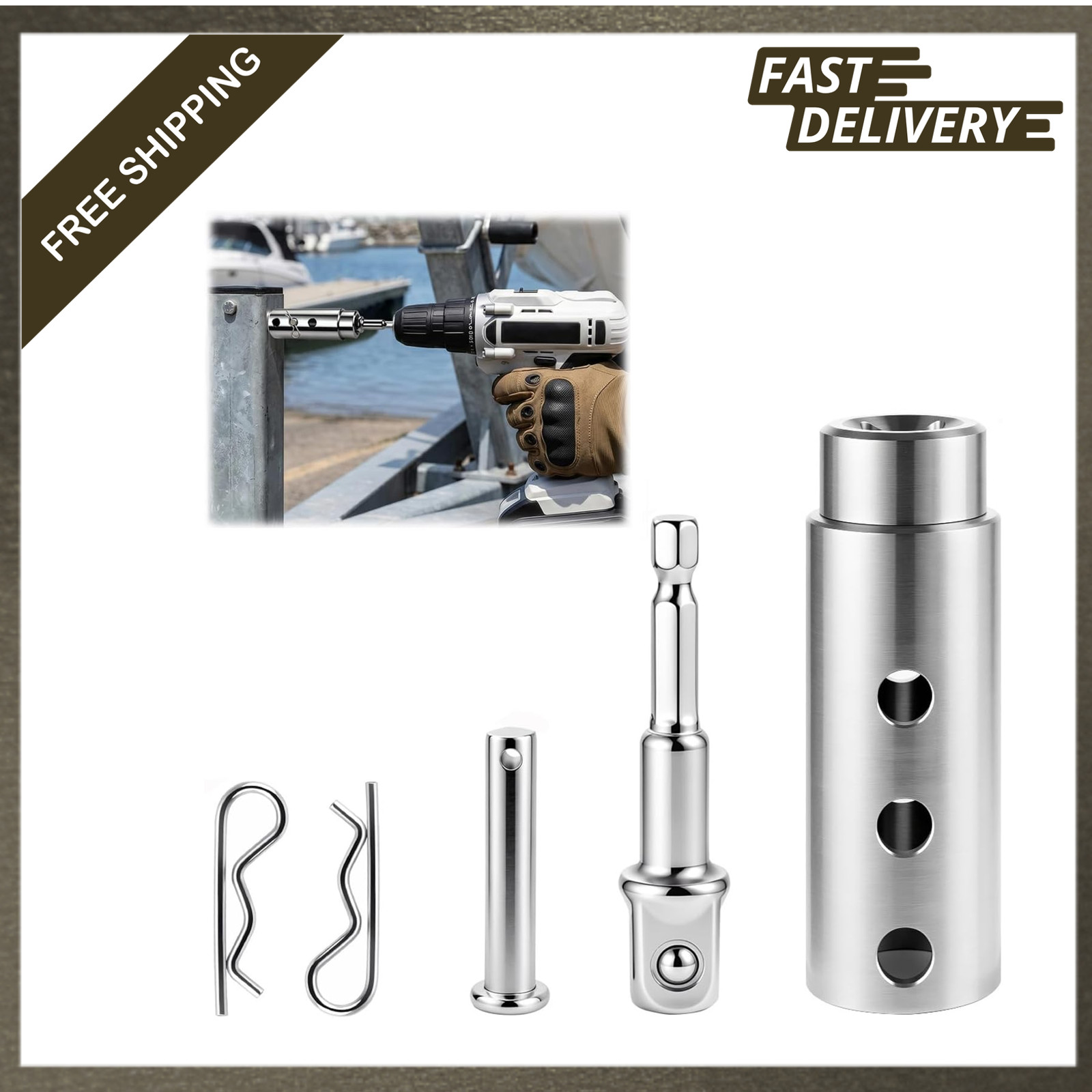 Trailer Jack Drill Adapter 1 Inch Handle Fit with 1/2 Inch Socket for RV Utility
