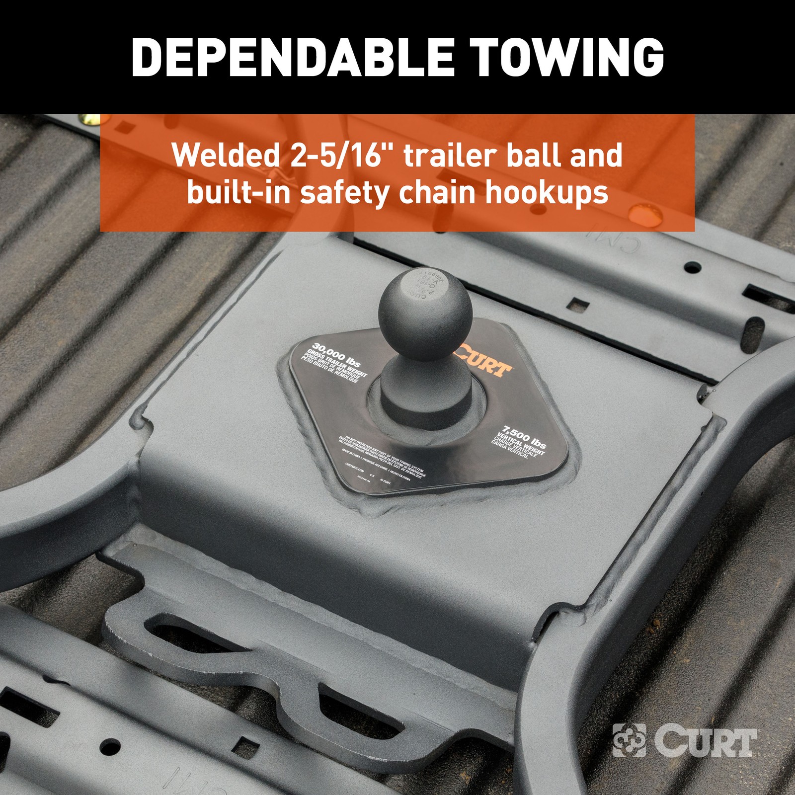 CURT 16090 Spyder 5th Wheel Rail Gooseneck Hitch W/ 2-5/16in Ball, 30K
