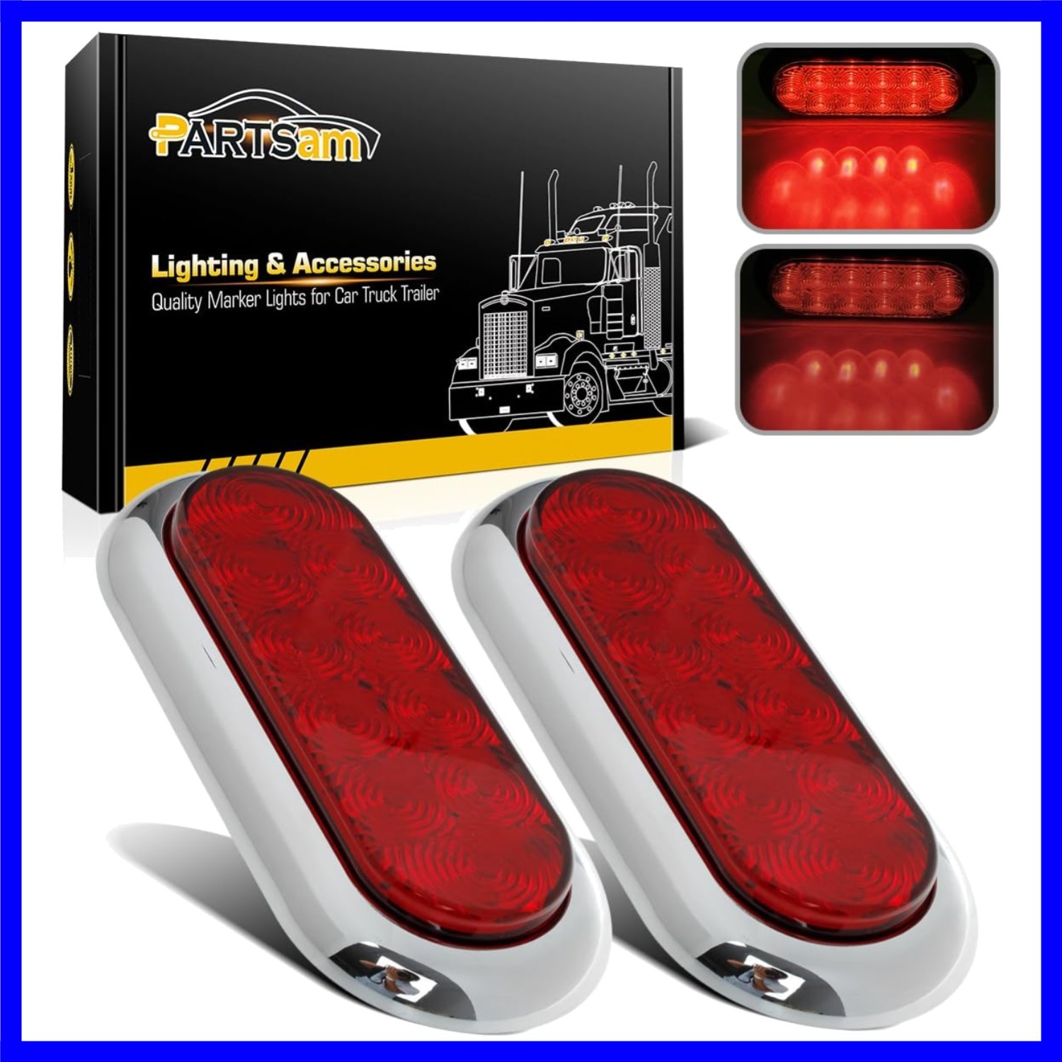 2PCS 6″ Oval Chrome Trailer Truck Red 10 LED Surface Mount Stop Turn Tail Lights