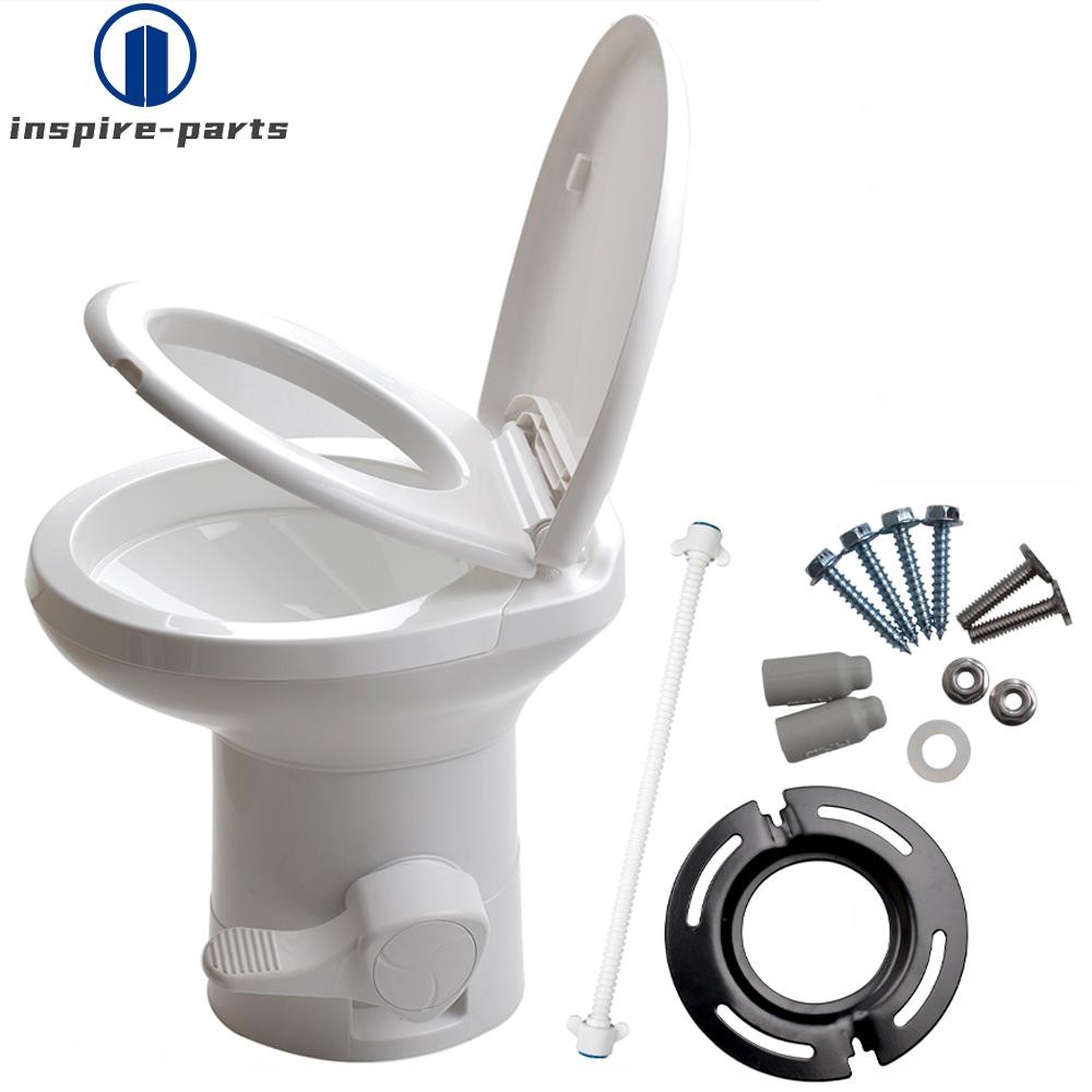20″ Tall RV Camper Gravity Flush Toilet Foot Pedal Travel Trailer Caravan White