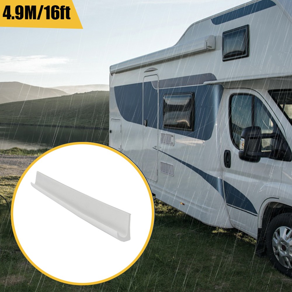 16FT White J Shape Drip Rail 1/2″ PVC Rain Gutter Molding Trim For Vans RVs Roof