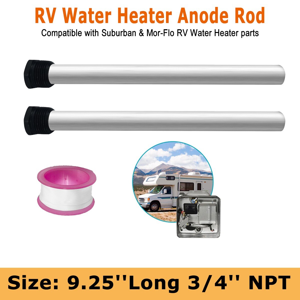 9.25”Long & 3/4” Thread Magnesium Anode Rod for RV Camper Trailer Water Heater