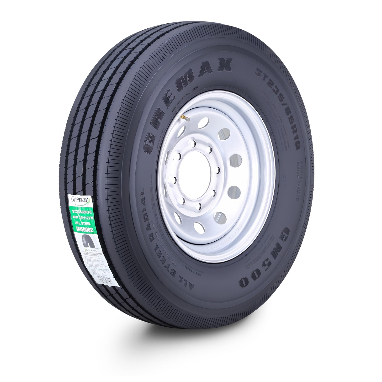 GREMAX All Steel Trailer Tire Wheel ST235/85R16 14-Ply G 132M 8×6.5 Silver Mod