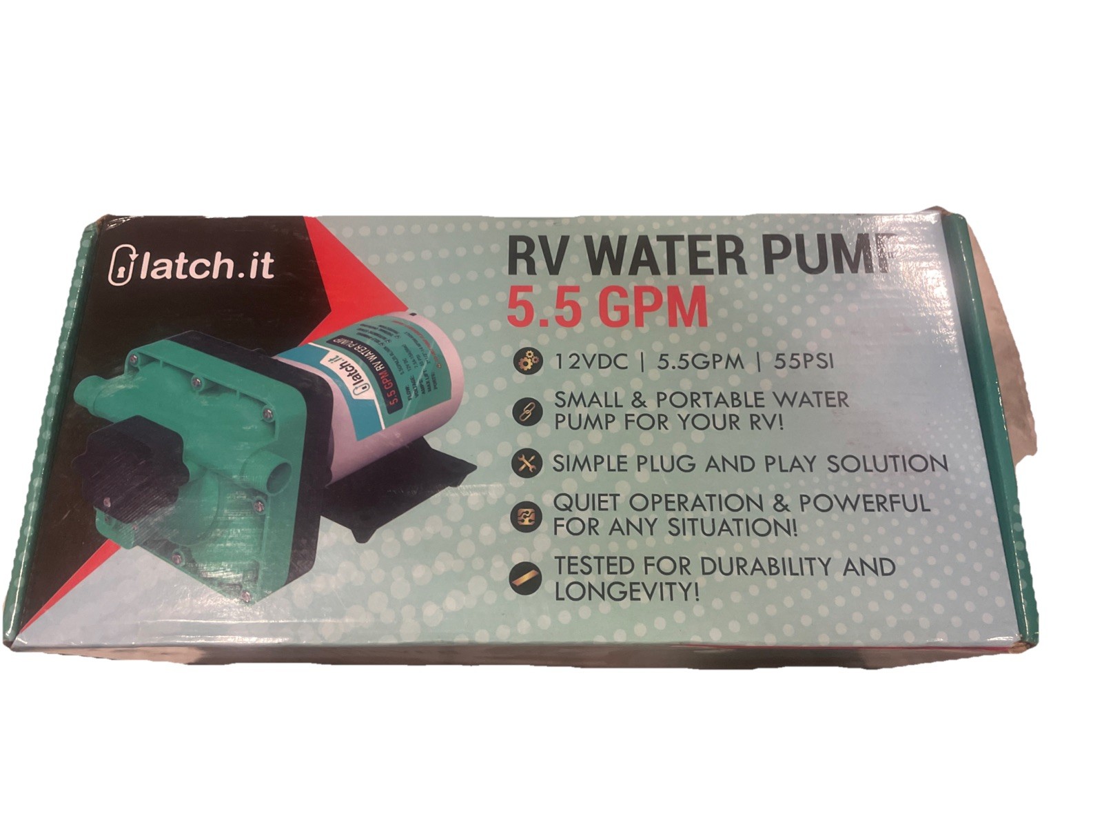LATCH.IT RV Water Pump 12V | 5.5 GPM 55 PSI Camper Water Pump | Quiet Operation