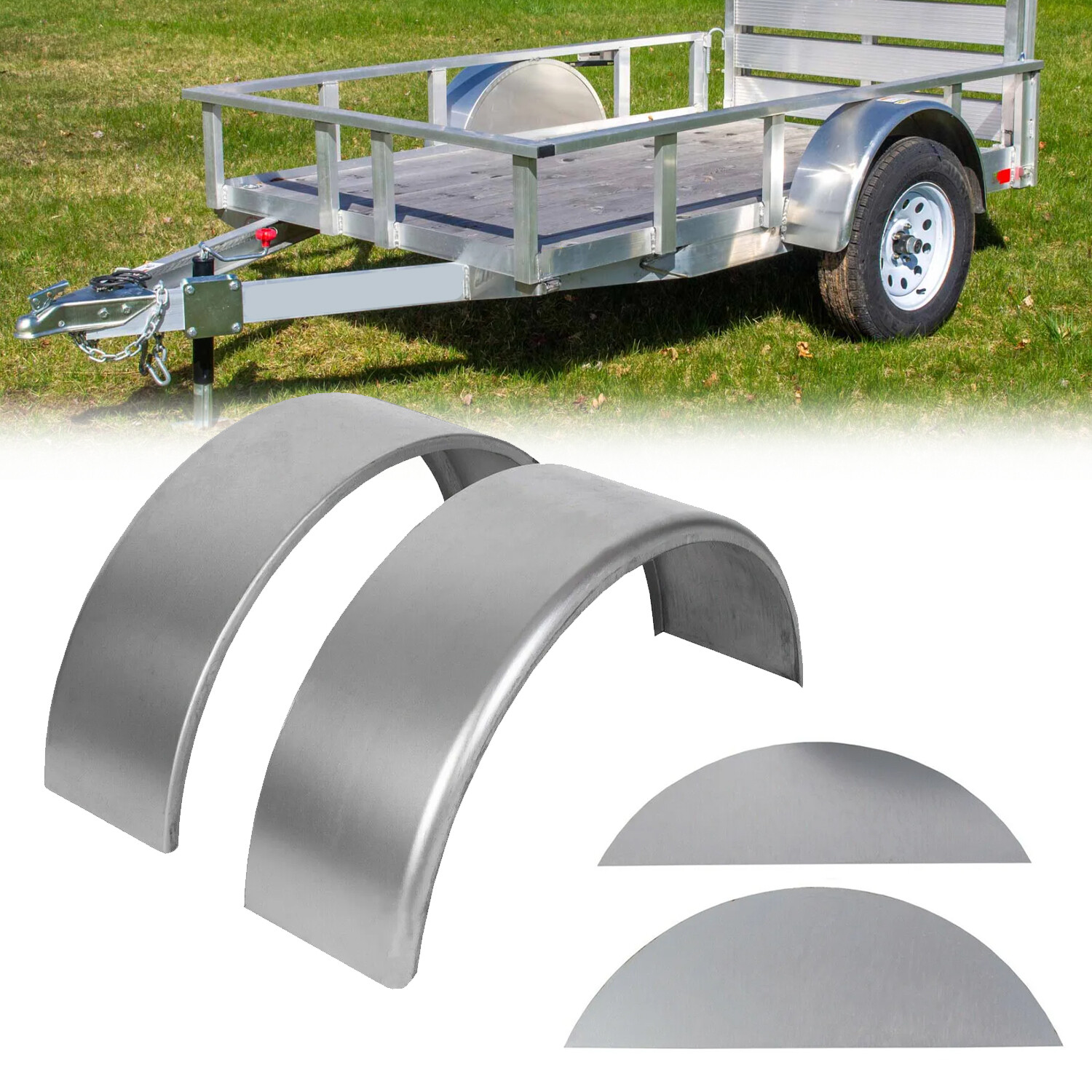 Pair of Steel Round Single Axle Trailer Fenders & Fender Backs For 14″-16″ Wheel