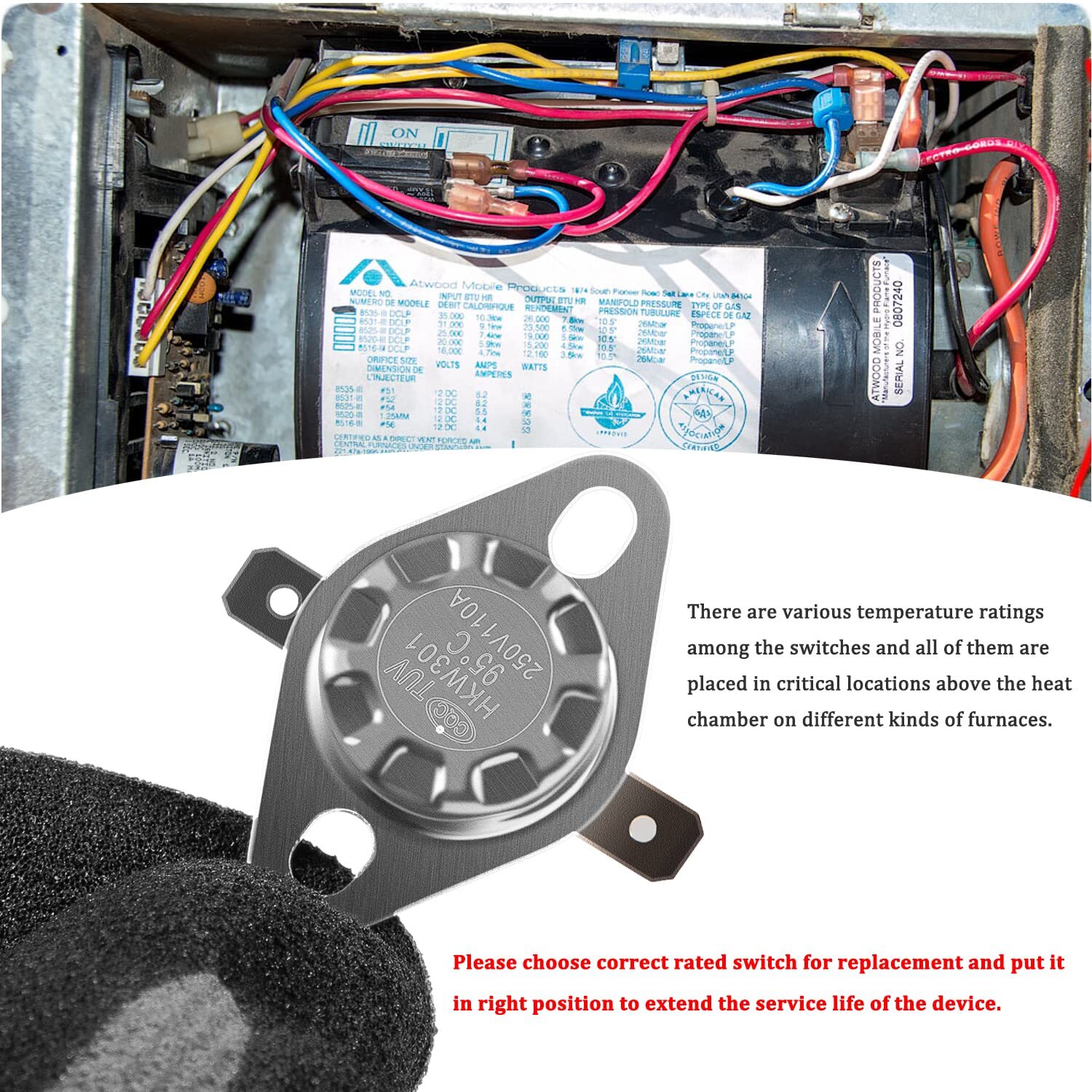37022 Limit Switch 190℉ for Atwood RV Furnaces 85-III 85-IV 1522 8525 8531