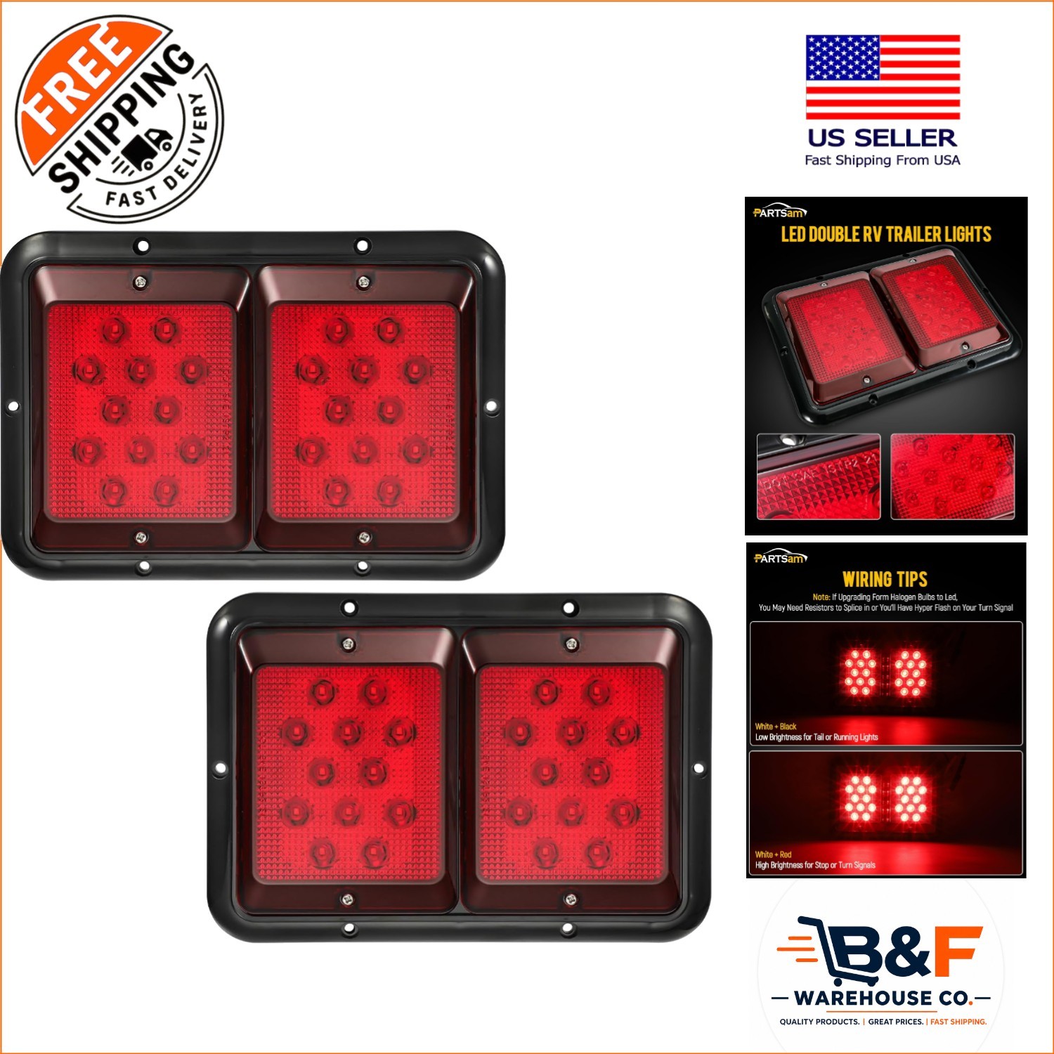 Universal Fit LED Tail Light Set for Trailers – Waterproof and Bright 2 Count