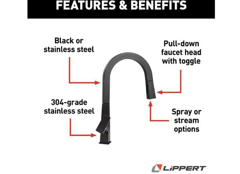Lippert 2021090602 Pull-Down Faucet – Black Matte
