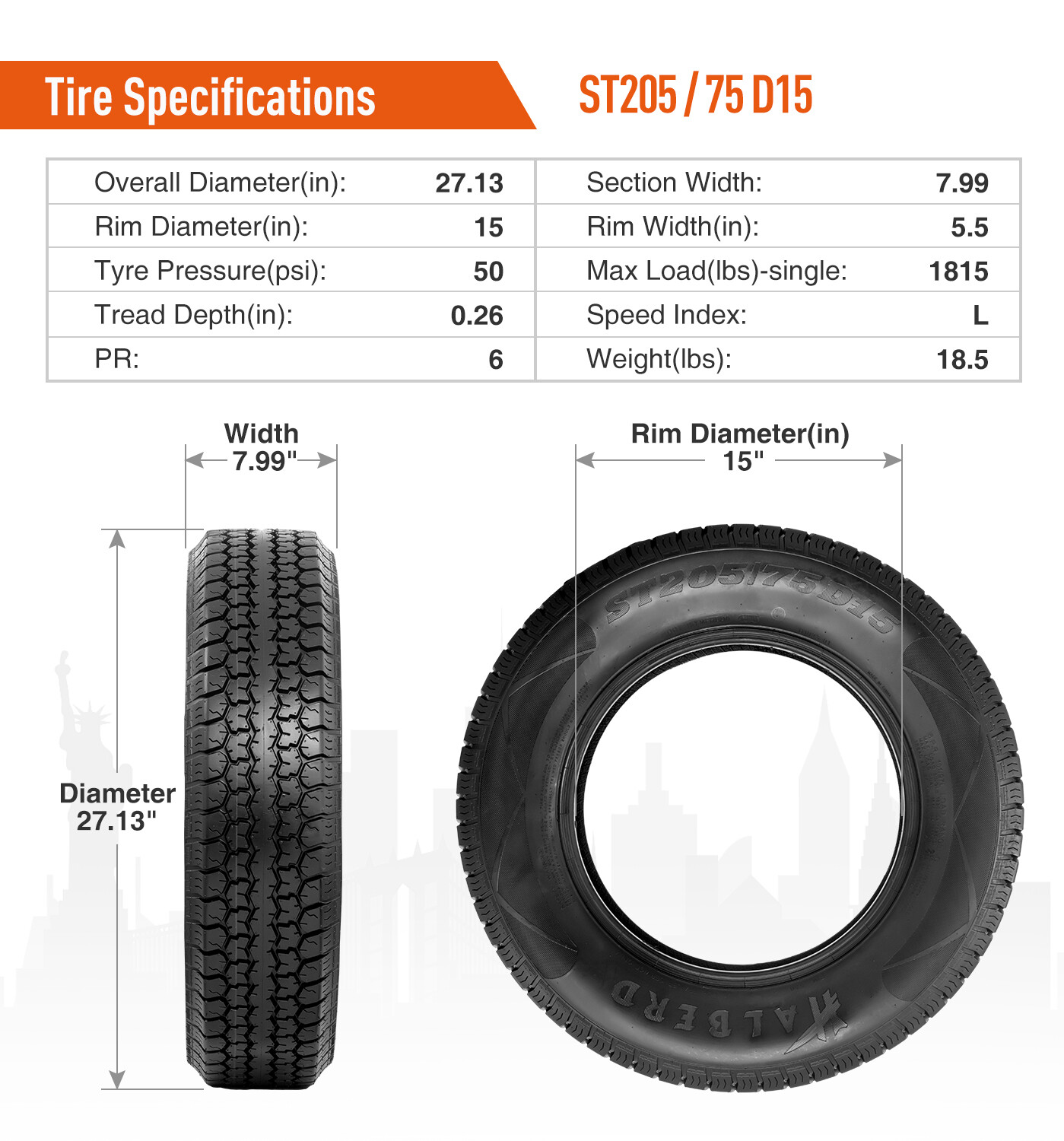 Set Of 2 ST205/75D15 Bias Trailer Tires 6PR 205 75 15 Replacement Load Range C