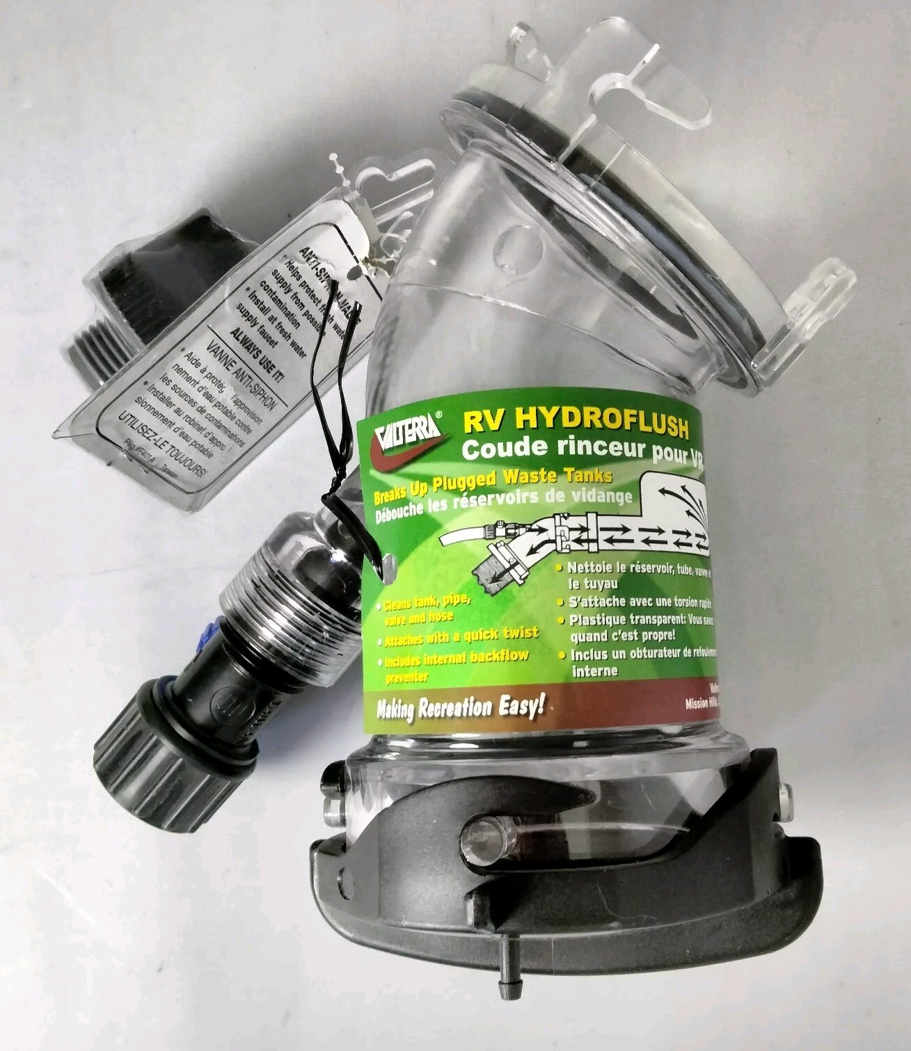 Valterra F02-4100, RV HydroFlush Sewer Hose Reverse Flush Valve, 45 Degree Clear