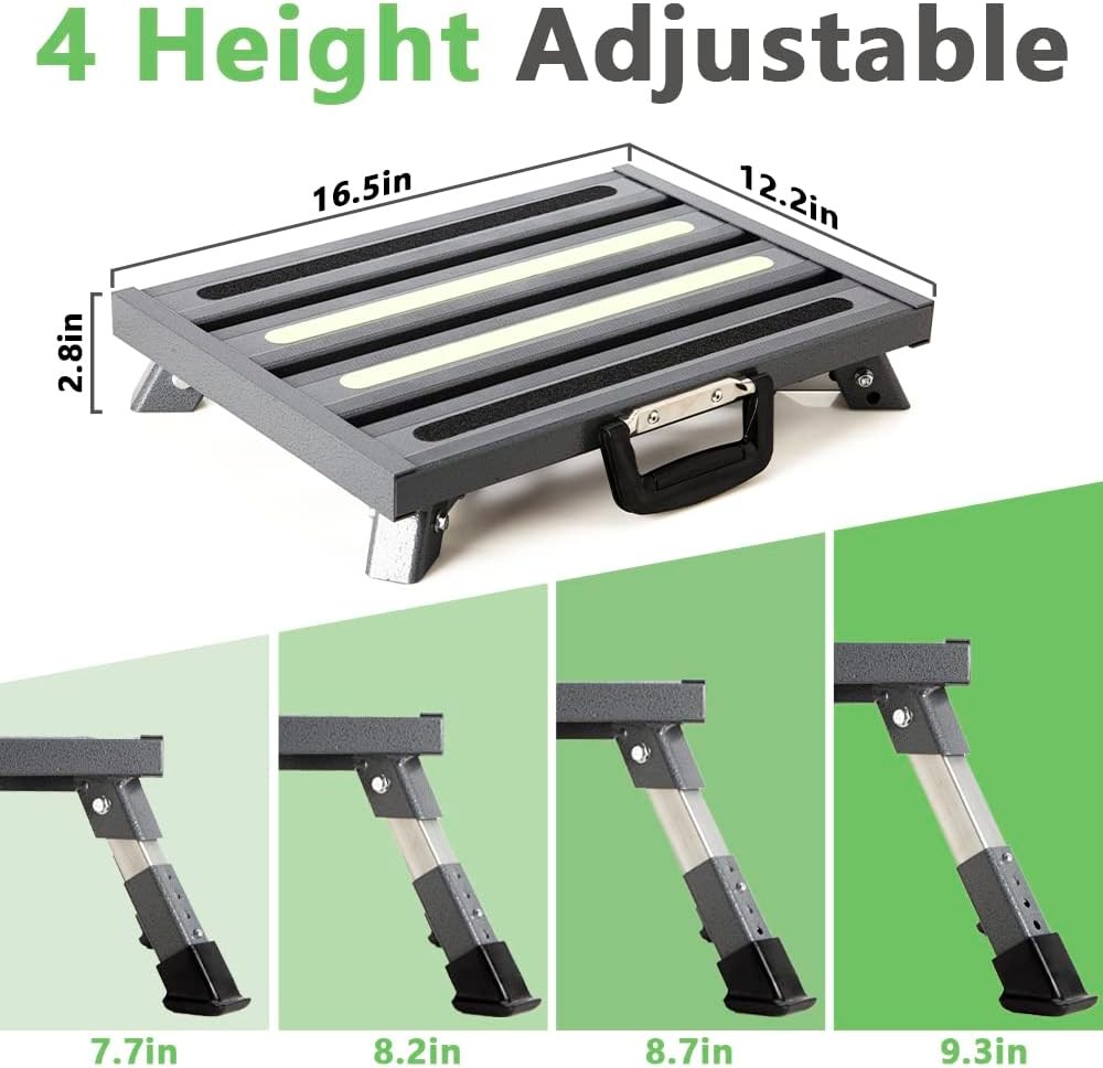 Aluminum RV Steps, 4-Level Adjustable Folding Step Stool with Non-Slip Rubber