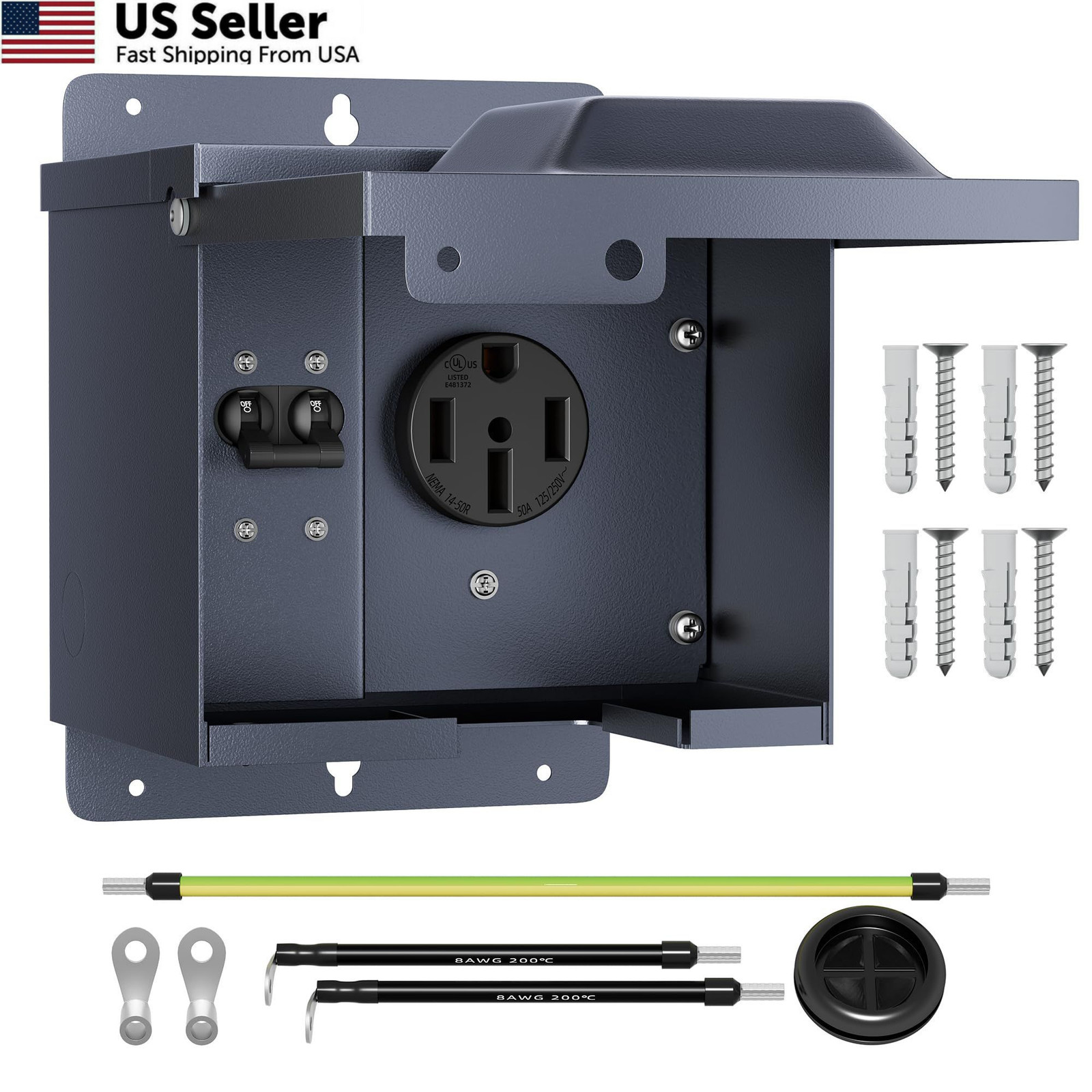 Joinfworld 50 Amp RV Power Outlet Box with Breaker, 50 Breaker